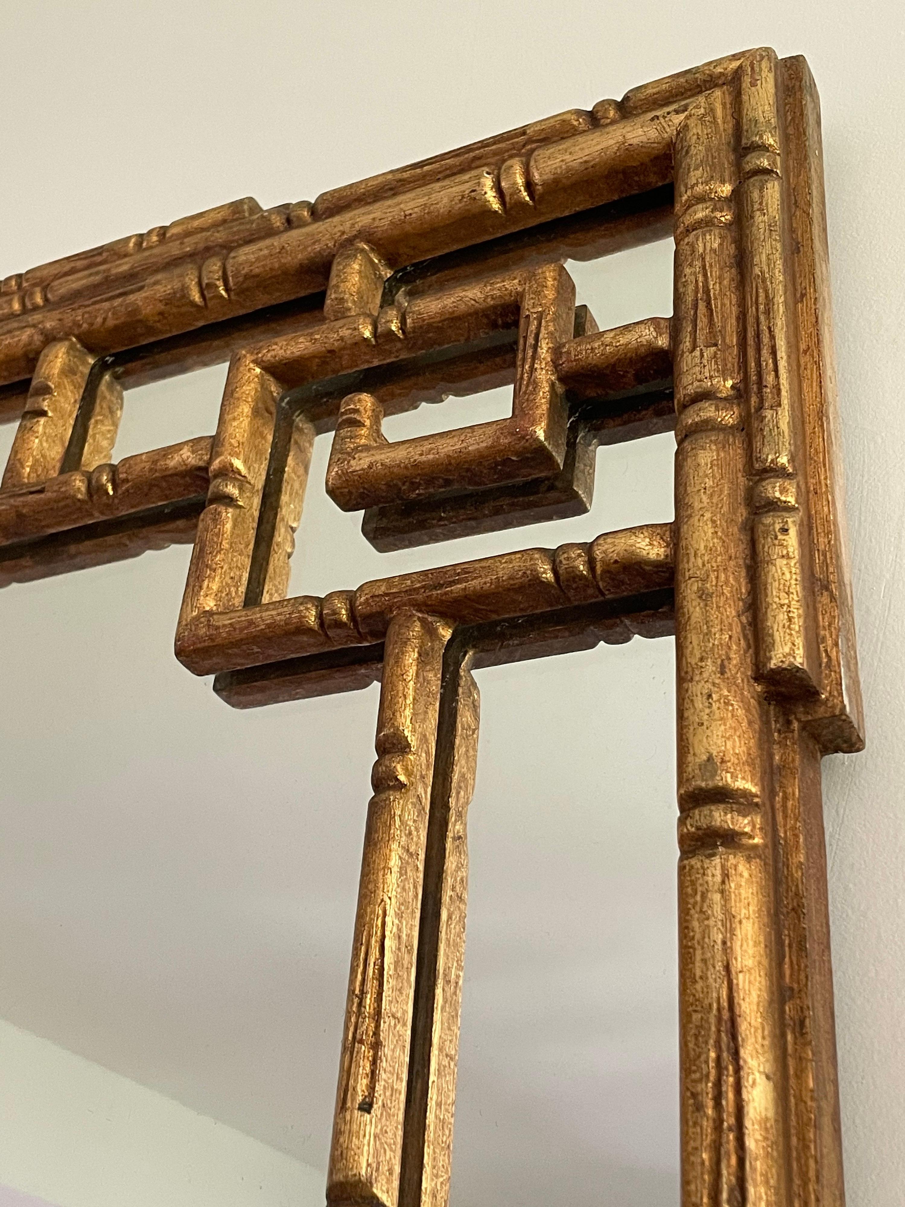 Hardwood Faux Bamboo Mirror with Greek Key, Attributed to La Barge For Sale