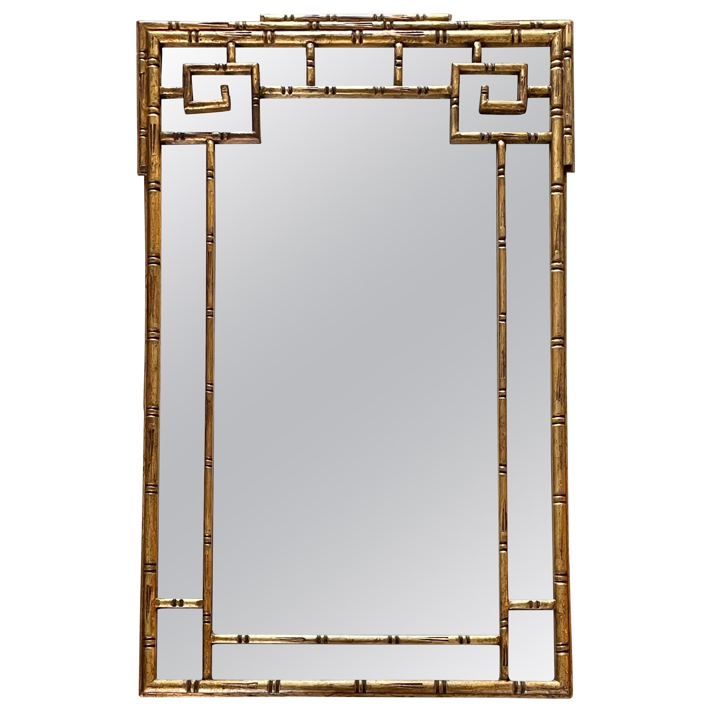Faux Bamboo Mirror with Greek Key, Attributed to La Barge