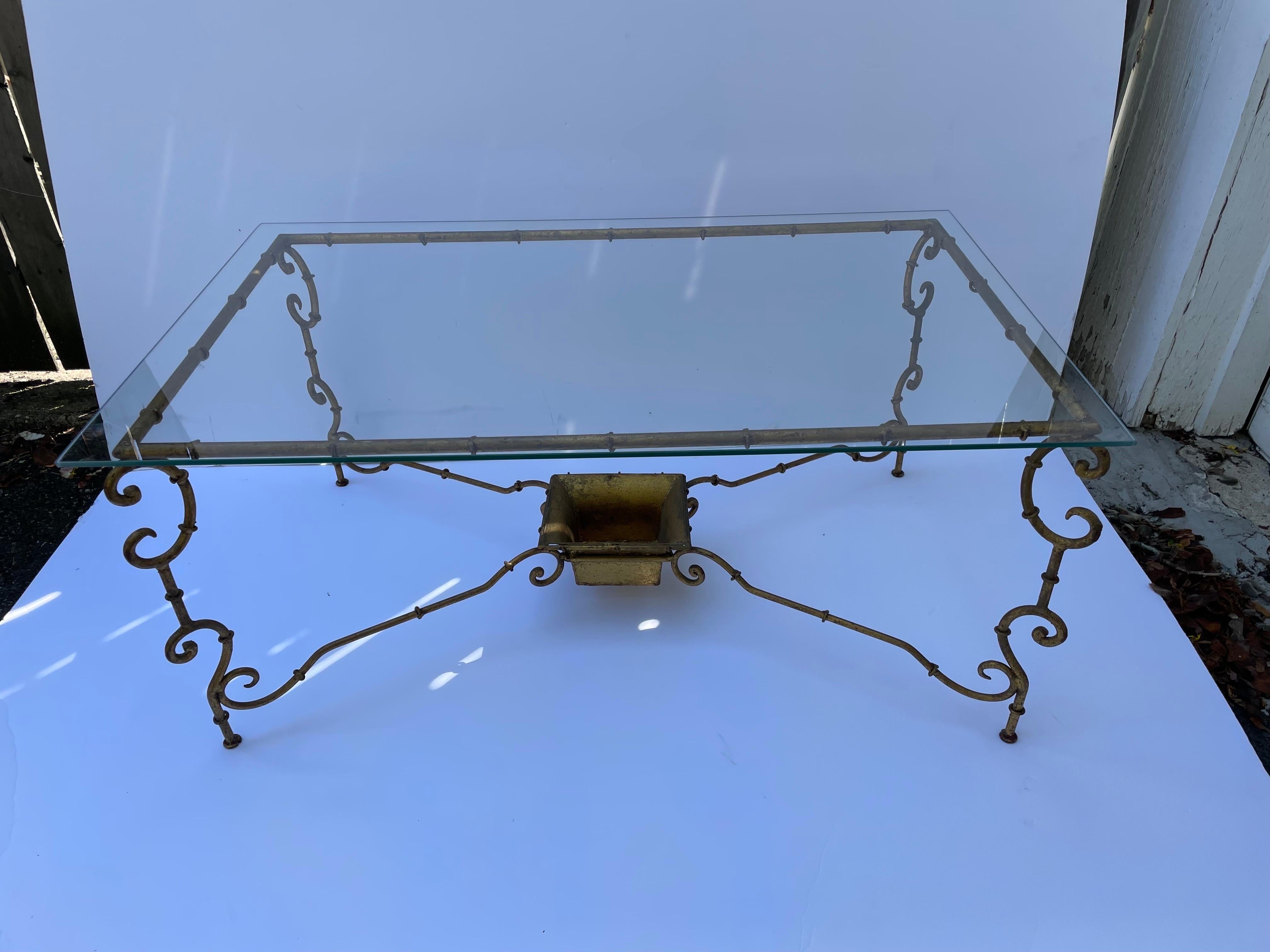 Faux Bamboo Gilt Iron Coffee Table For Sale 3