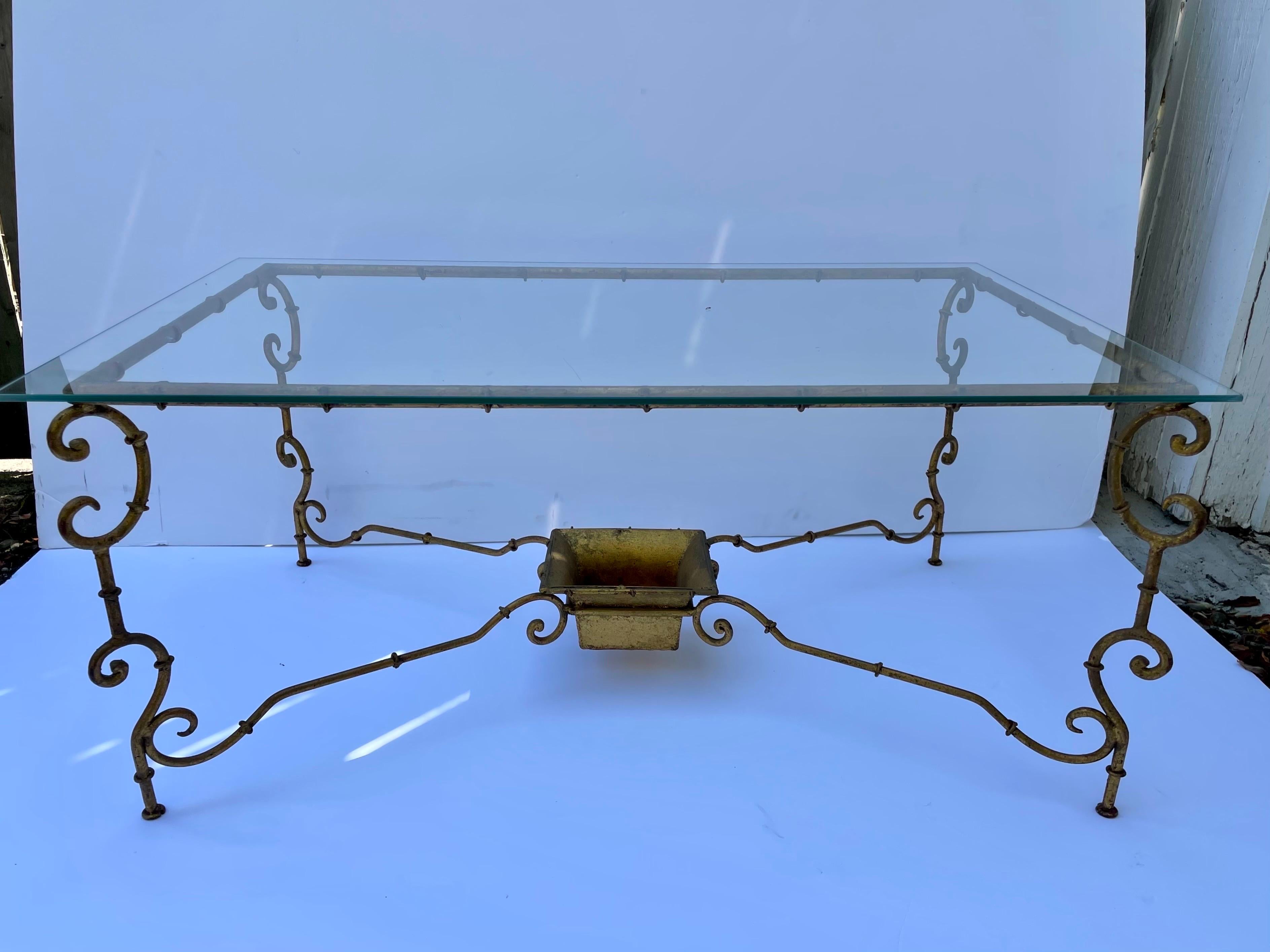 Faux Bamboo Gilt Iron Coffee Table For Sale 4