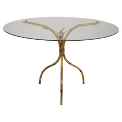 Faux Bamboo Gilt Metal and Glass Coffee Table