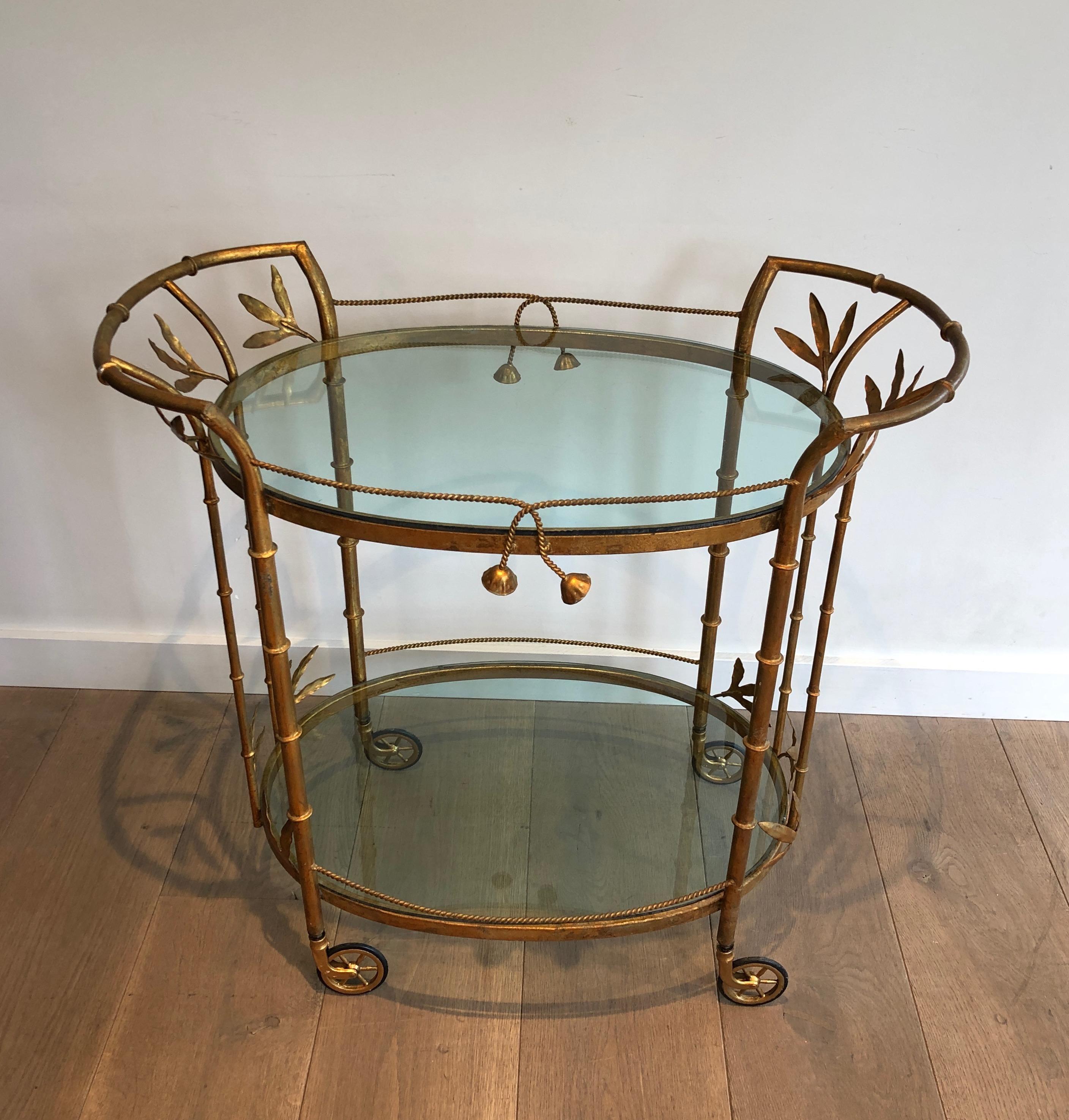 Faux-Bamboo Gilt Metal Drinks Trolley. French work Attributed to Coco Chanel.  7