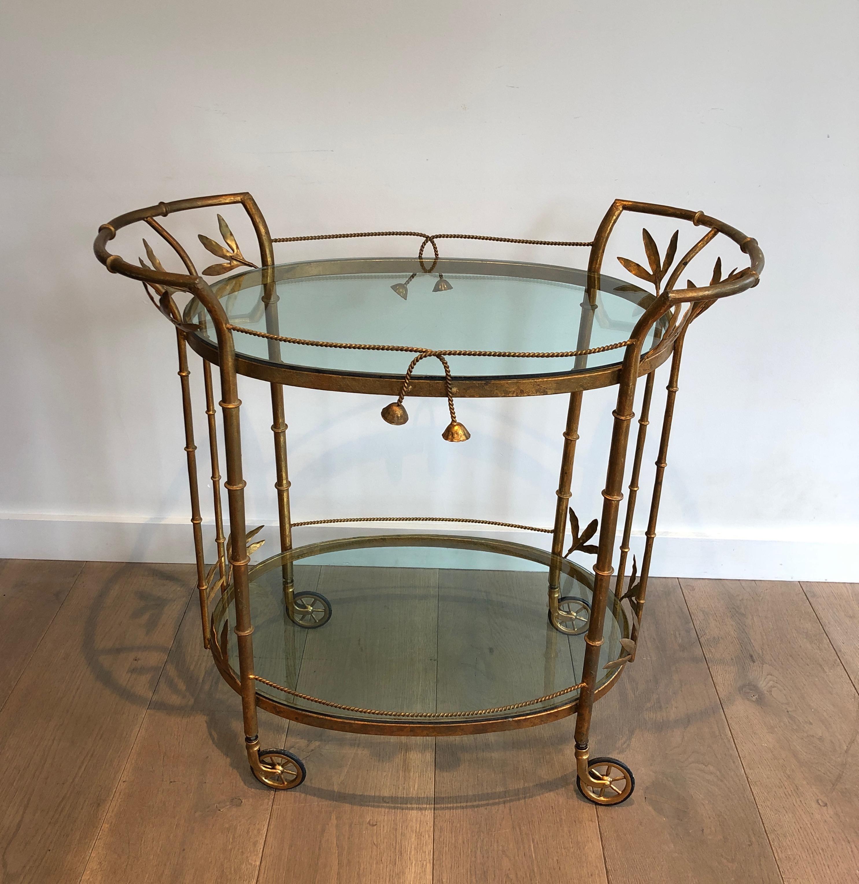 Faux-Bamboo Gilt Metal Drinks Trolley. French work Attributed to Coco Chanel.  14