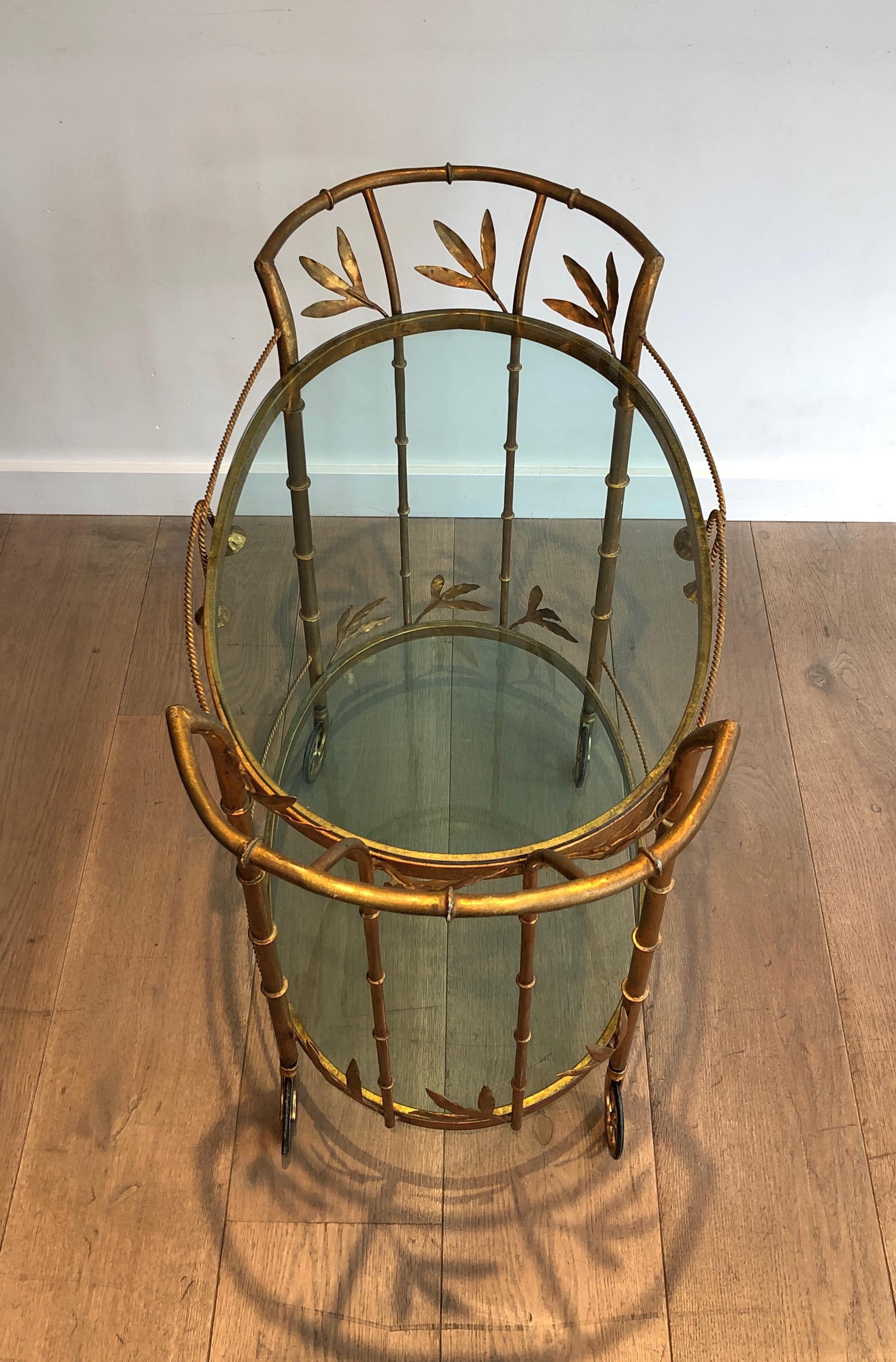 Mid-Century Modern Faux-Bamboo Gilt Metal Drinks Trolley. French work Attributed to Coco Chanel. 