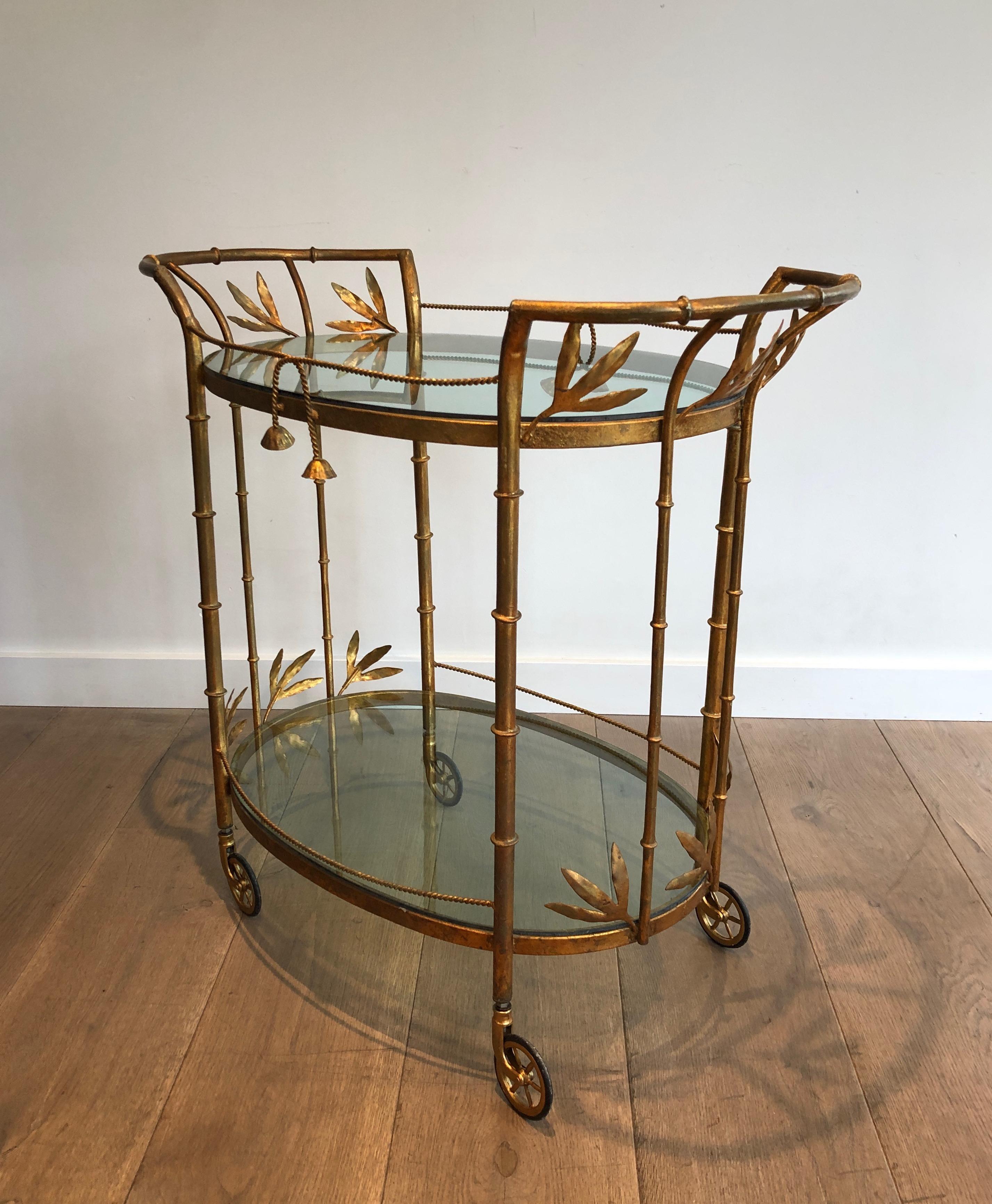 Late 20th Century Faux-Bamboo Gilt Metal Drinks Trolley. French work Attributed to Coco Chanel. 