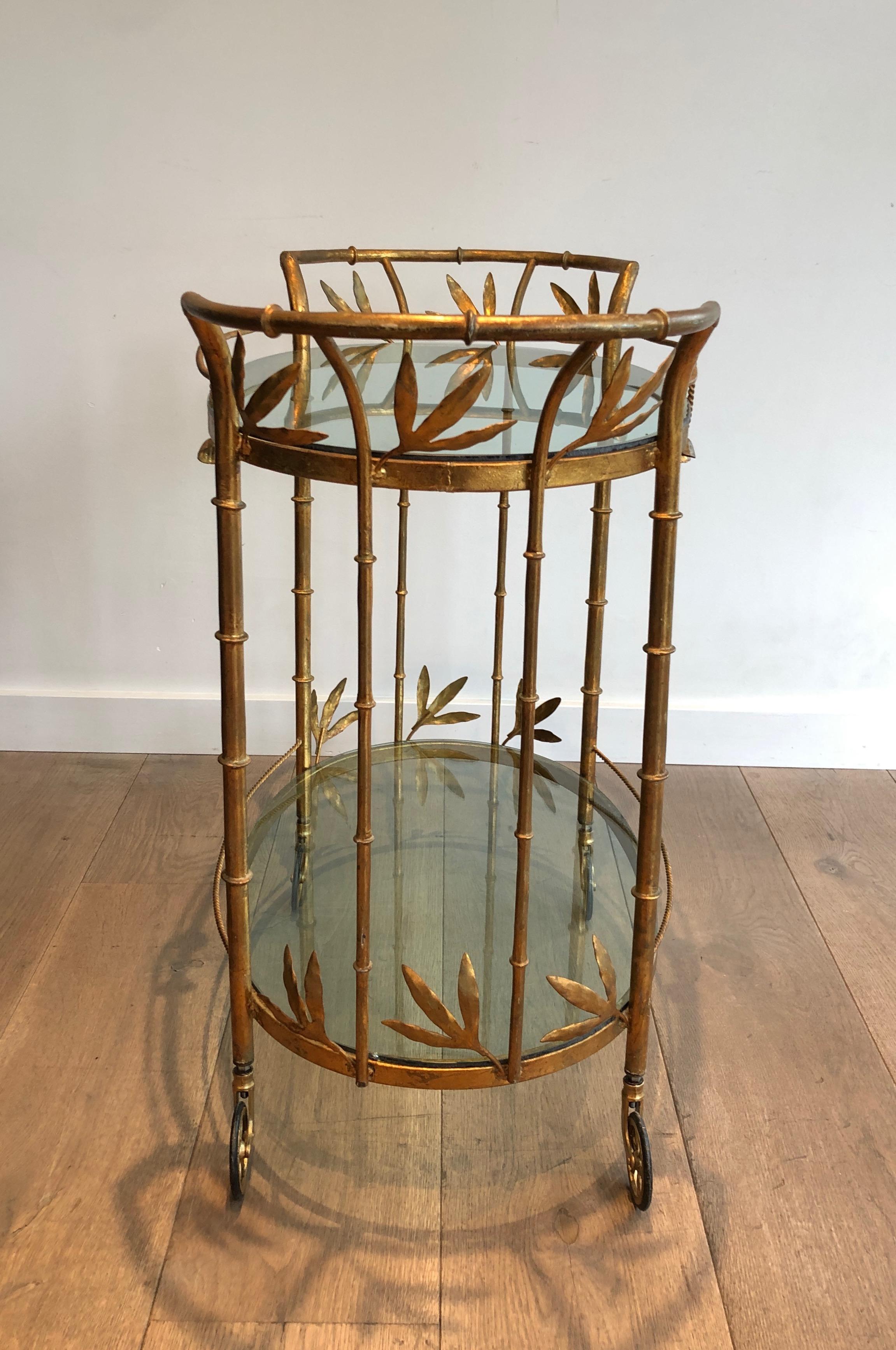 Faux-Bamboo Gilt Metal Drinks Trolley. French work Attributed to Coco Chanel.  1