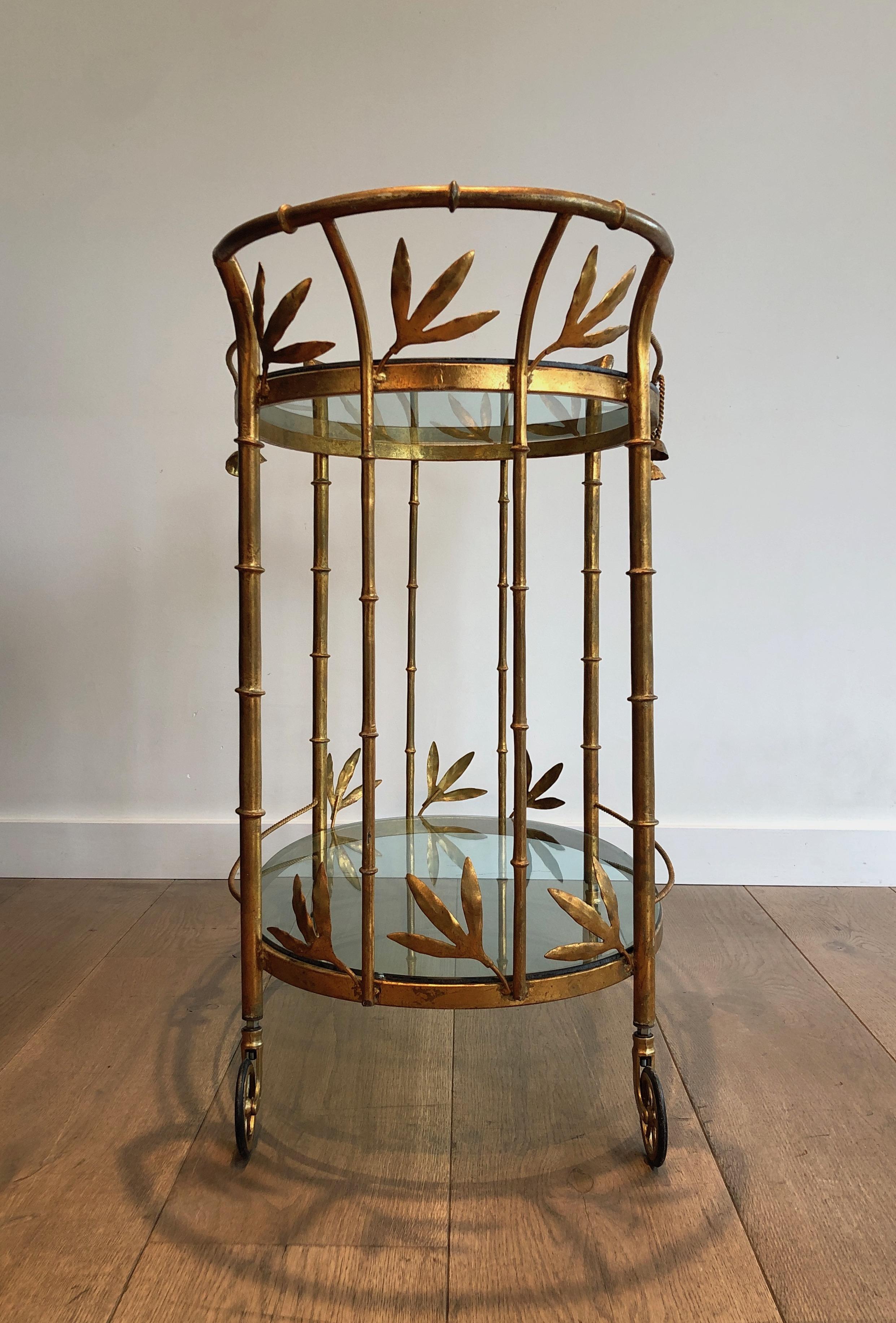 Faux-Bamboo Gilt Metal Drinks Trolley. French work Attributed to Coco Chanel.  2