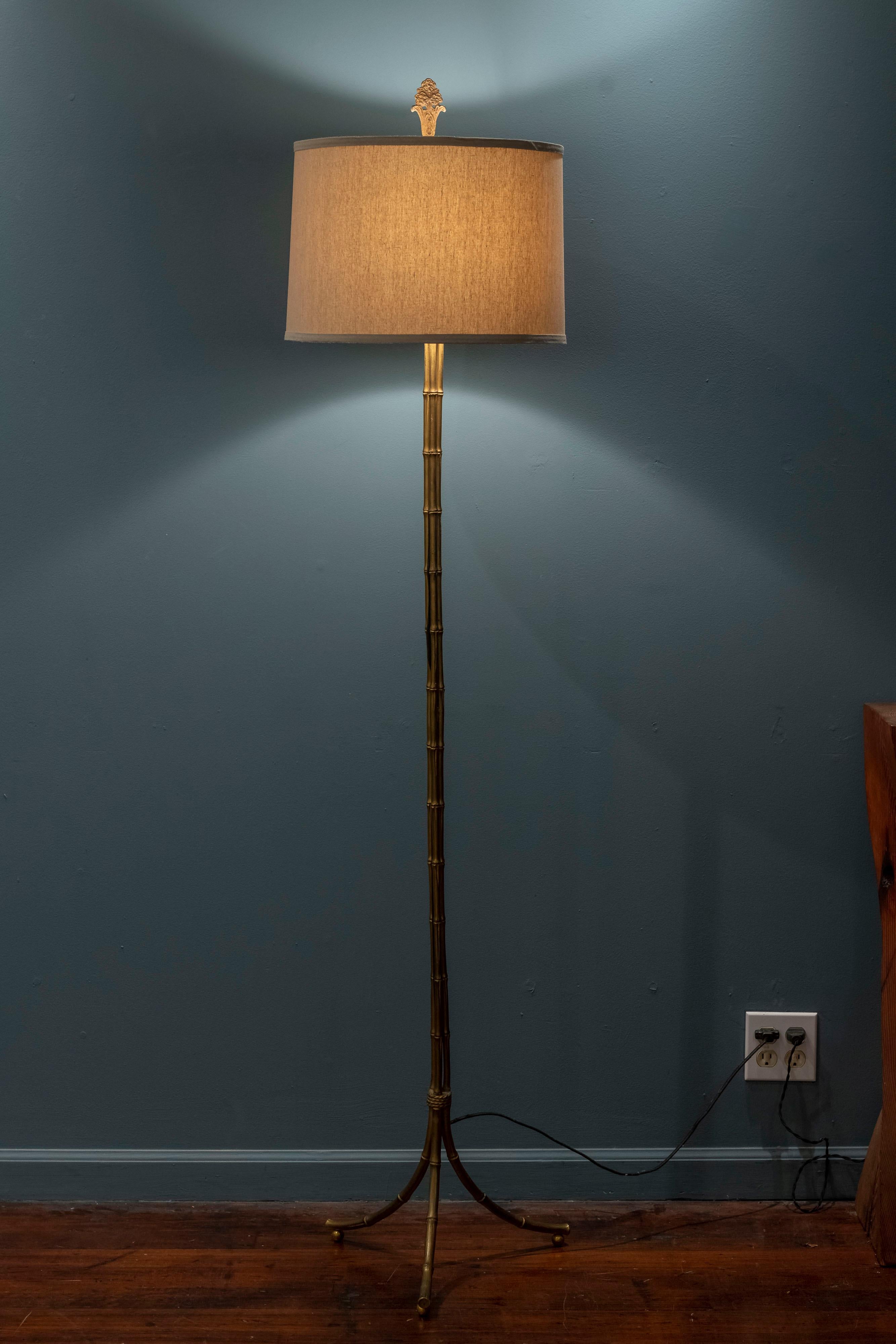 Faux Bamboo Gilt-Metal Floor Lamp For Sale 6