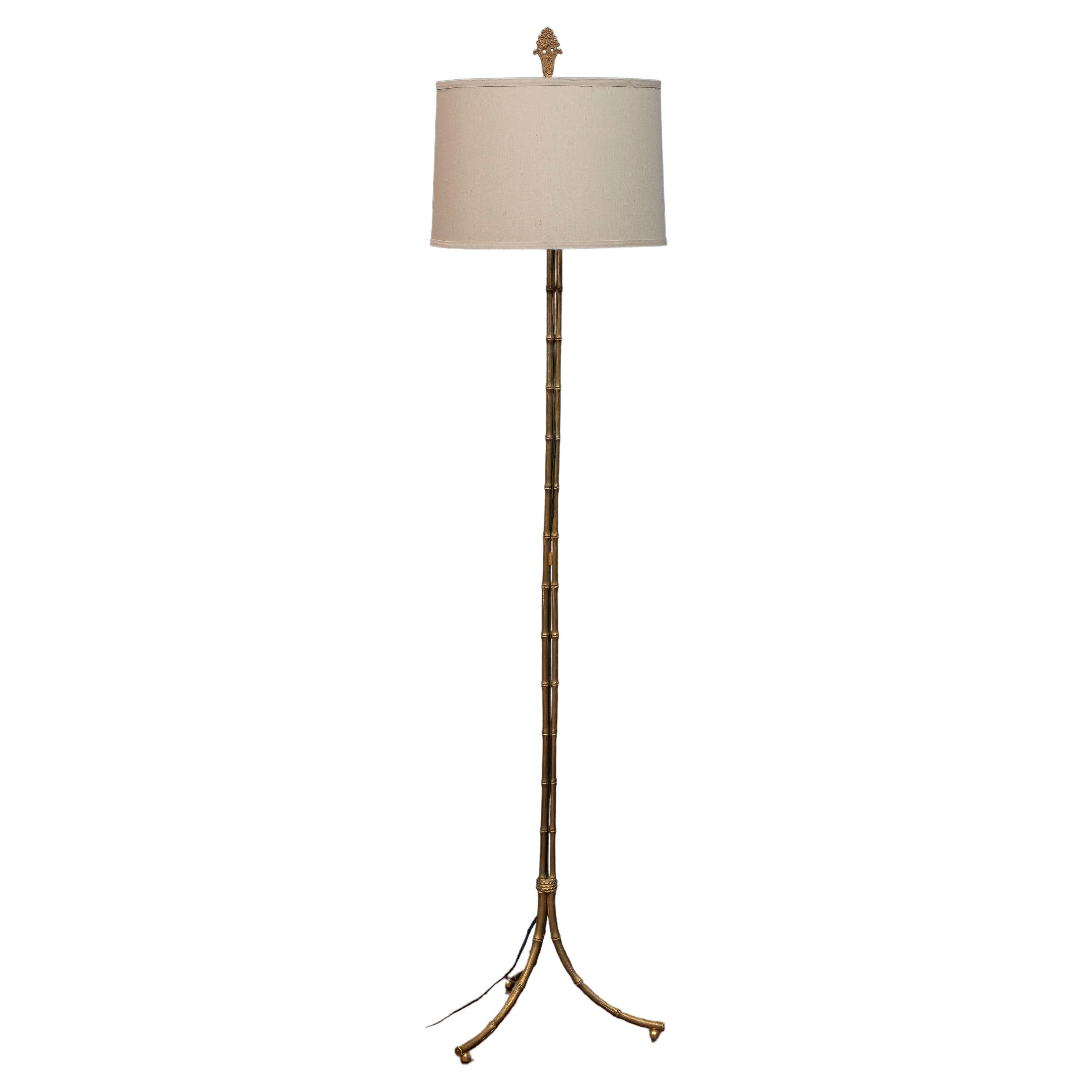 Faux Bamboo Gilt-Metal Floor Lamp For Sale