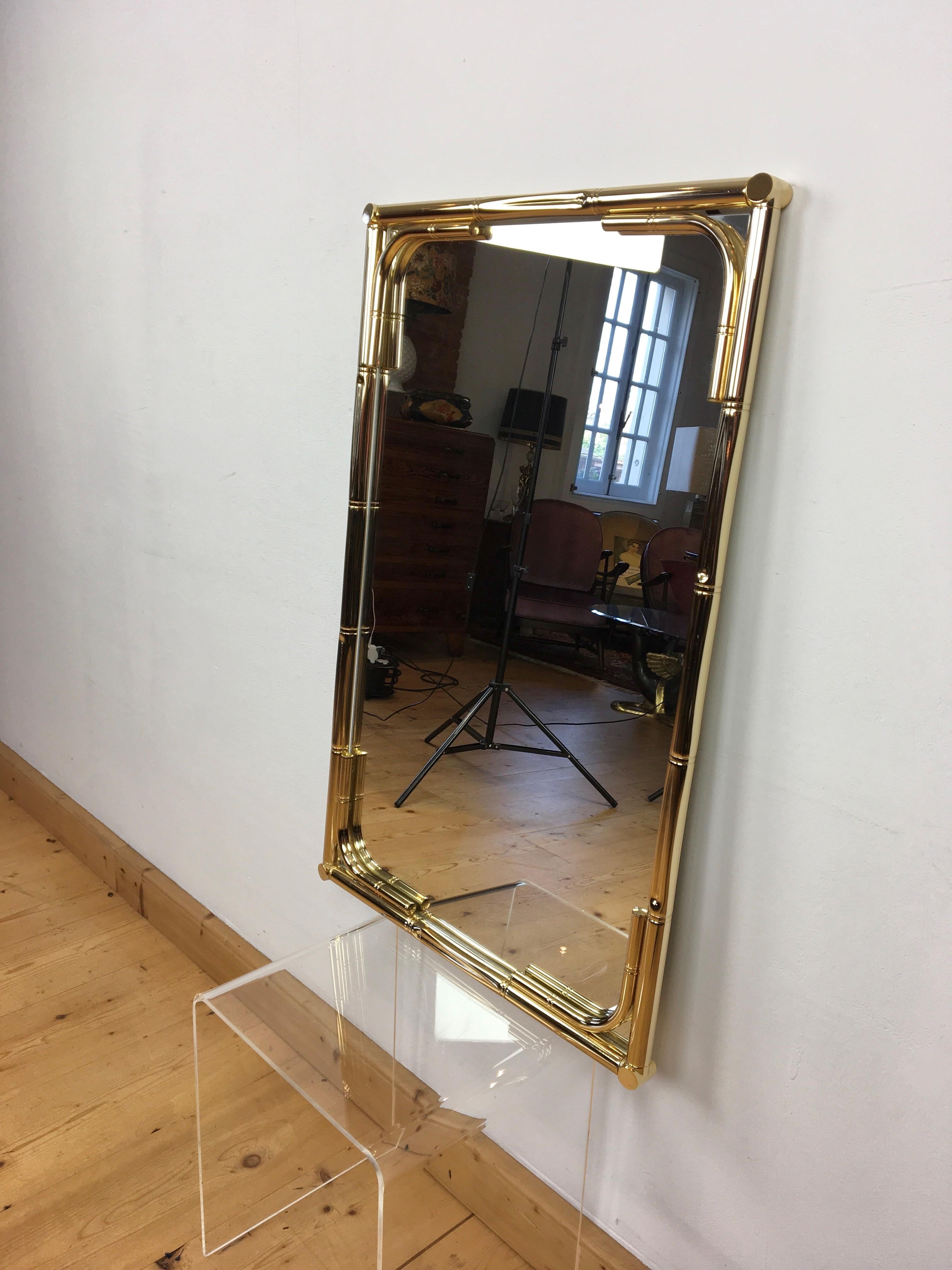 Faux Bamboo Gilt Metal Mirror, Italy, 1970s 4