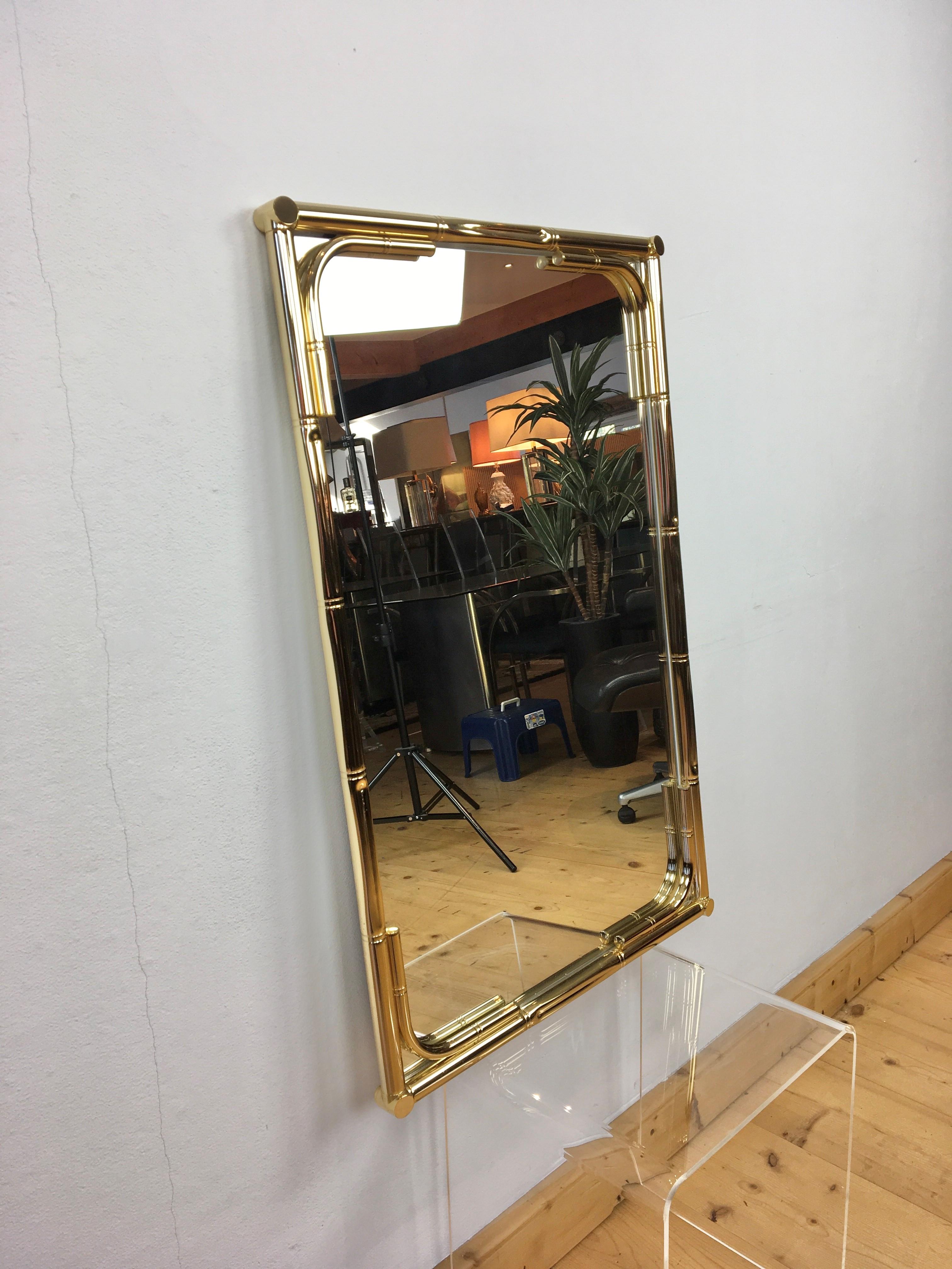 Faux Bamboo Gilt Metal Mirror, Italy, 1970s 3