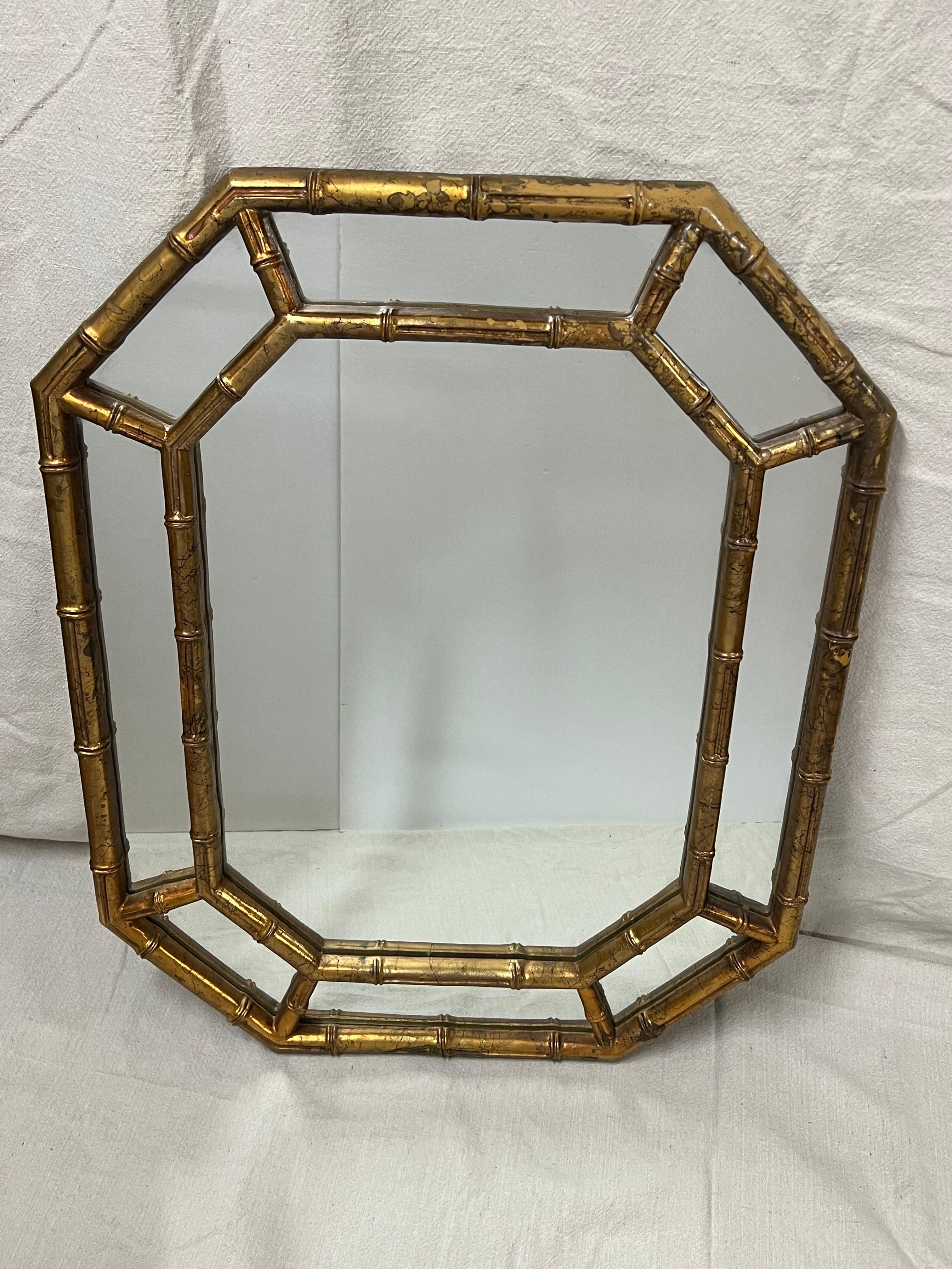 Faux Bamboo Gilt Octagonal Mirror In Good Condition In Redding, CT