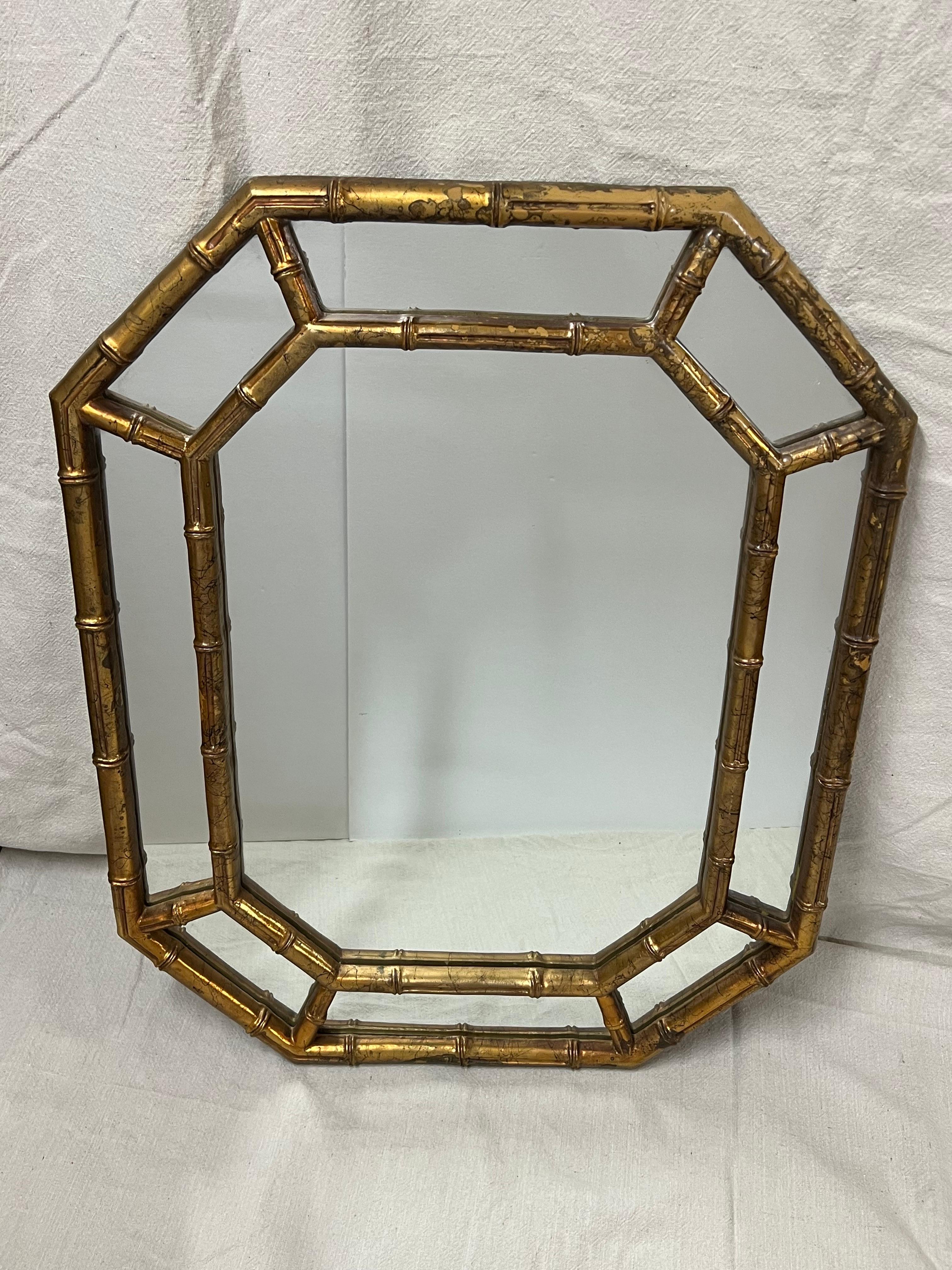Late 20th Century Faux Bamboo Gilt Octagonal Mirror