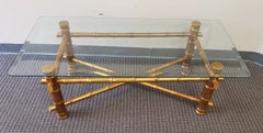 Faux Bamboo Giltwood Beveled Glass Top Cocktail Table Coffee Table