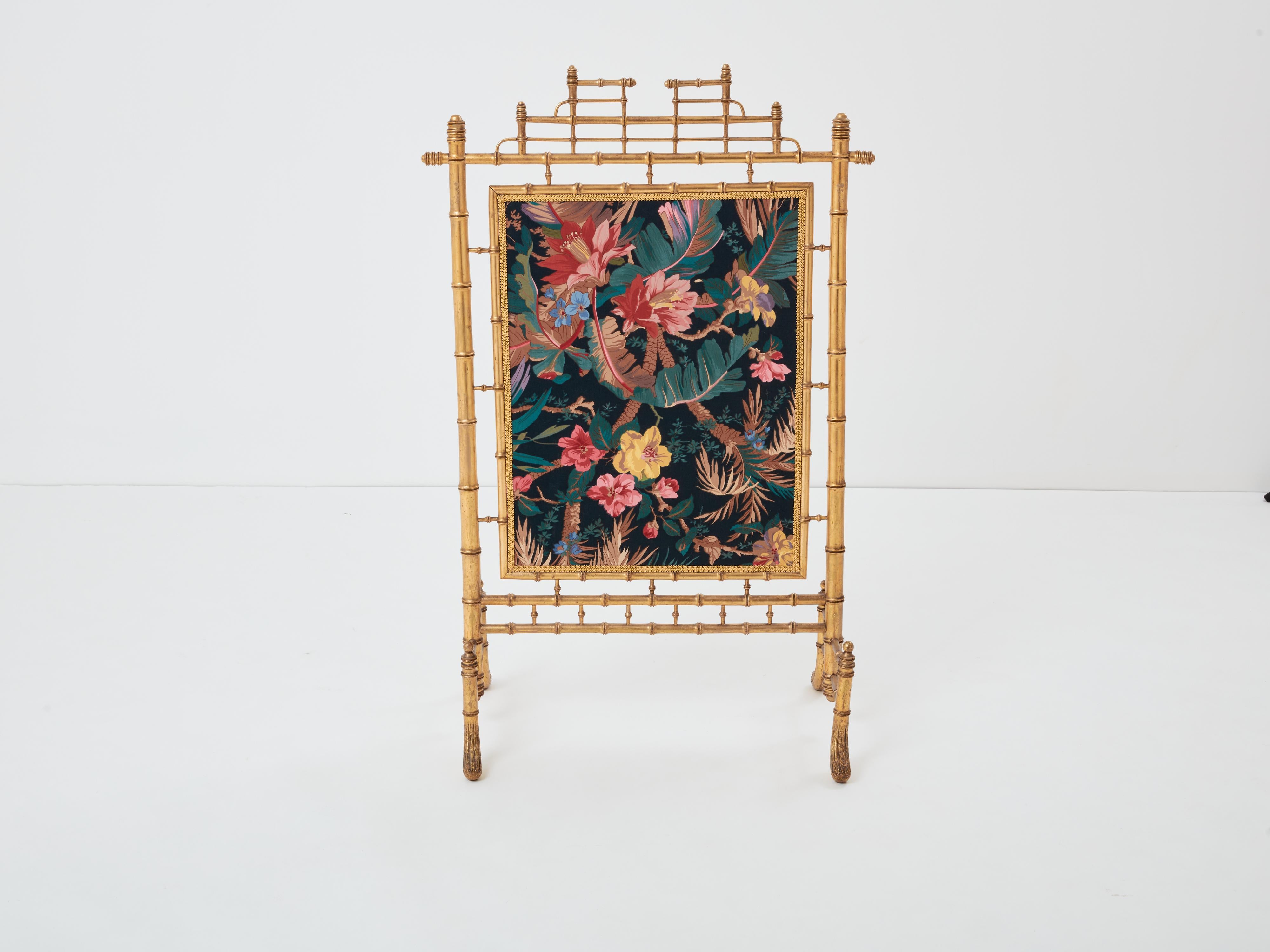 Faux bamboo giltwood French decorative firescreen 1960s For Sale 5