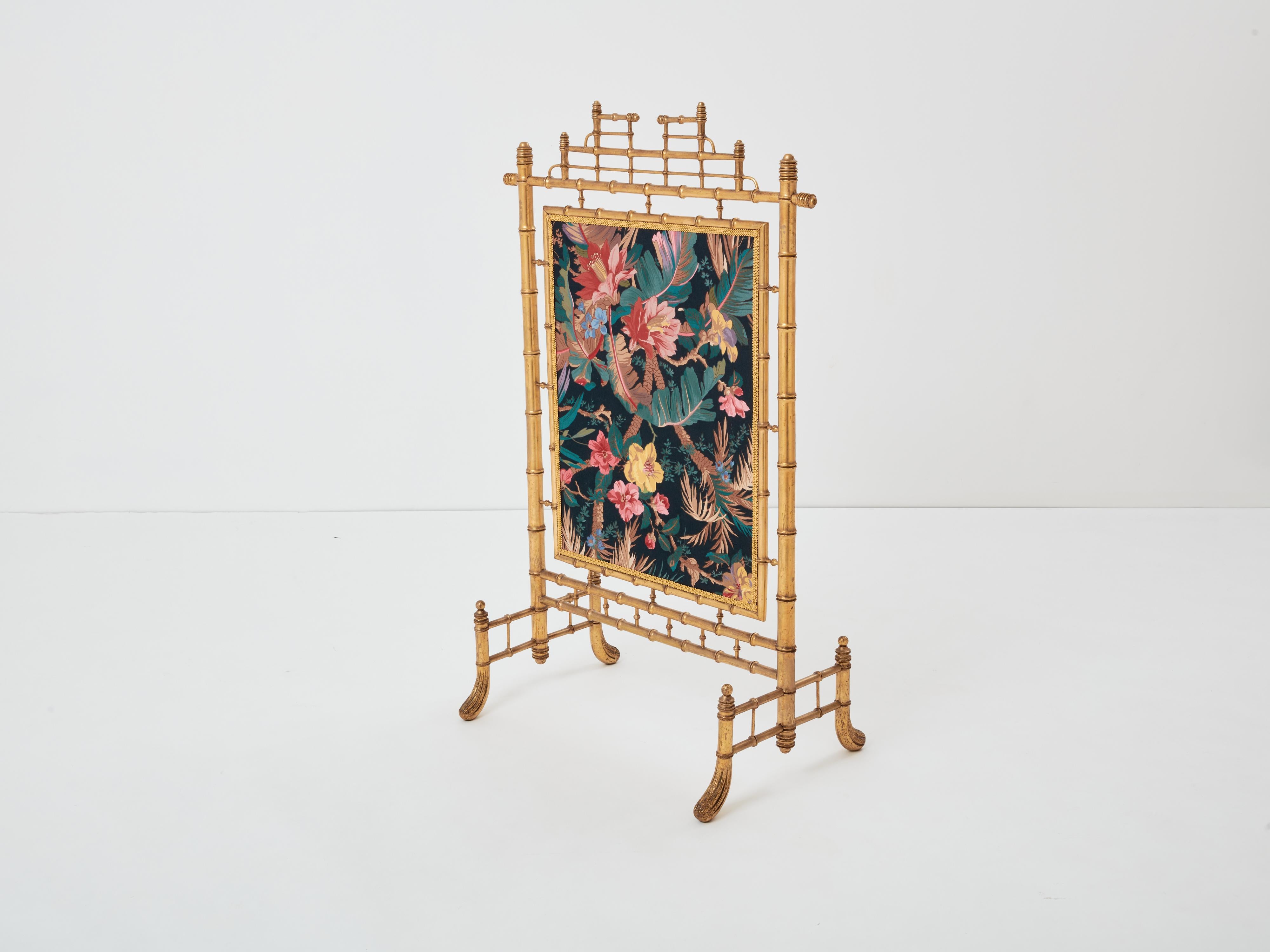 Mid-Century Modern Pare-étincelles décoratives françaises en faux bambou doré des années 1960 en vente