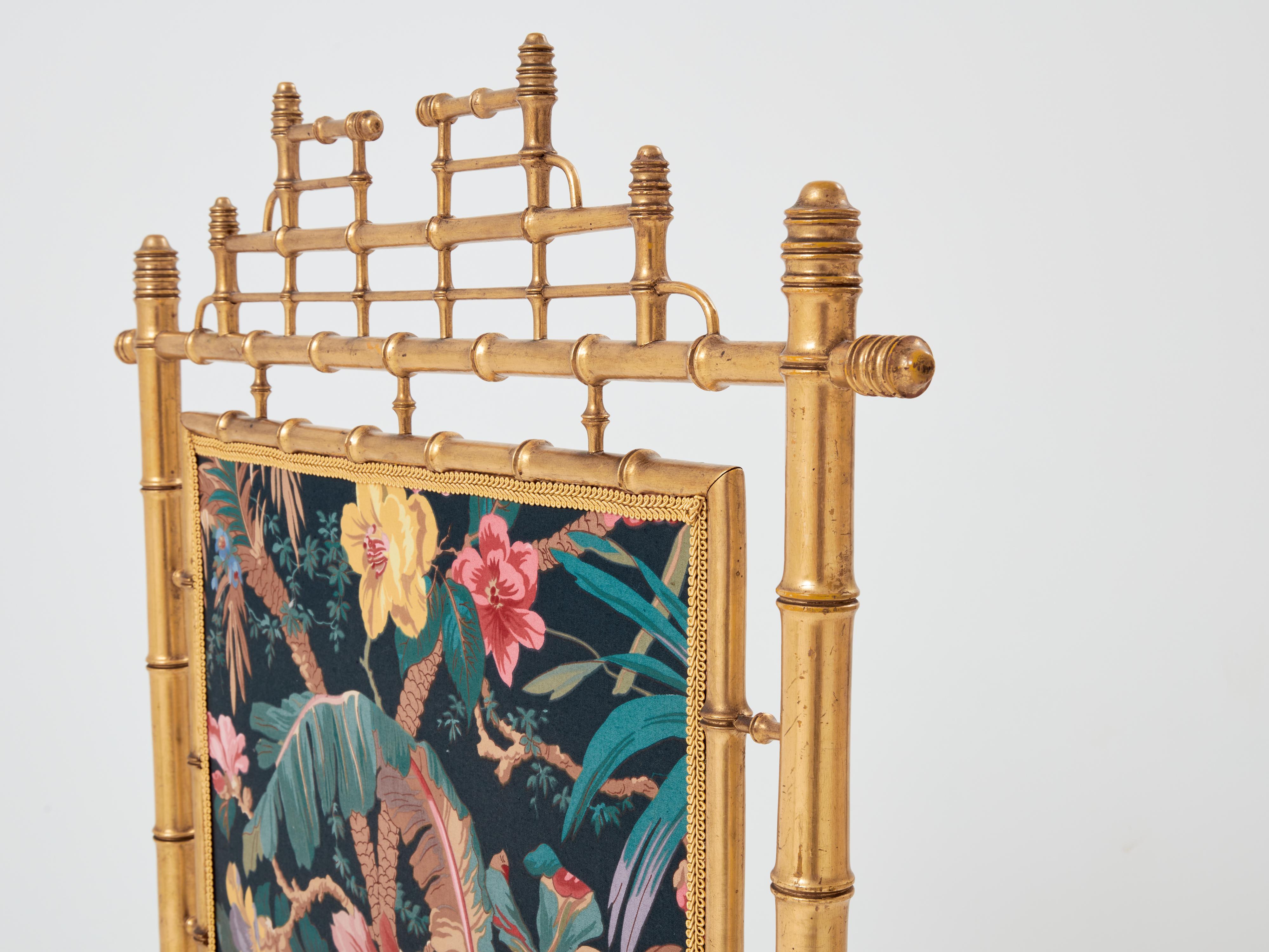 Französischer dekorativer Kaminschirm aus vergoldetem Bambusimitat, 1960er Jahre (Mitte des 20. Jahrhunderts) im Angebot