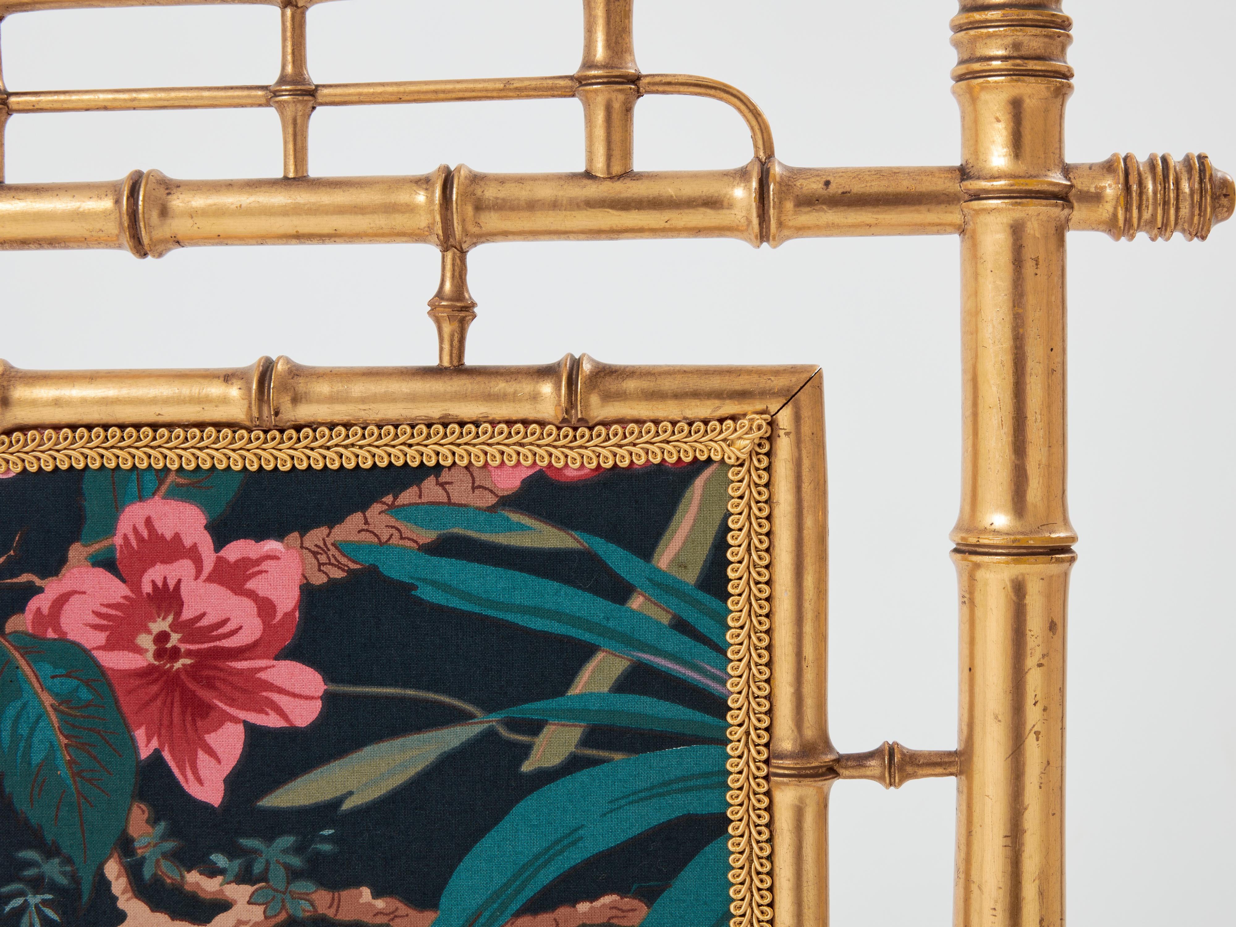 Milieu du XXe siècle Pare-étincelles décoratives françaises en faux bambou doré des années 1960 en vente
