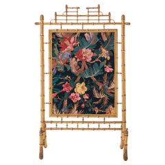 Faux bamboo giltwood French decorative firescreen 1960s