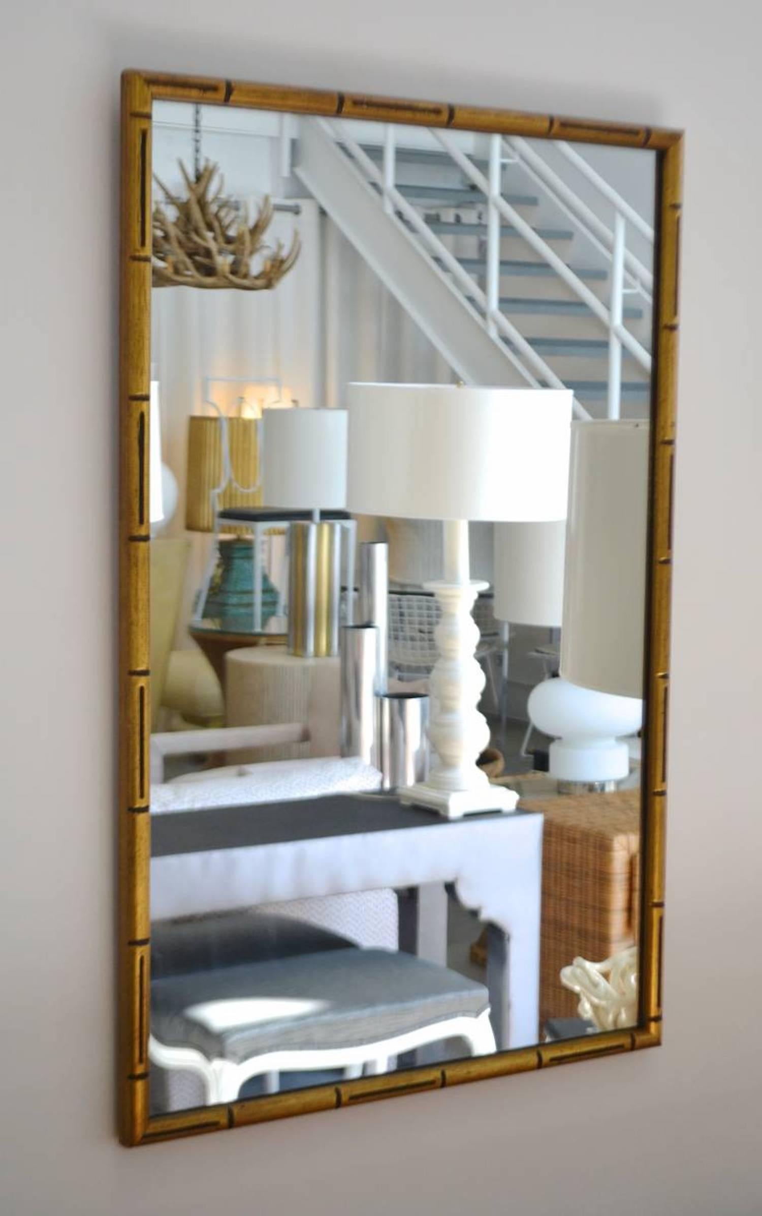Hollywood Regency Faux Bamboo Giltwood Mirror For Sale