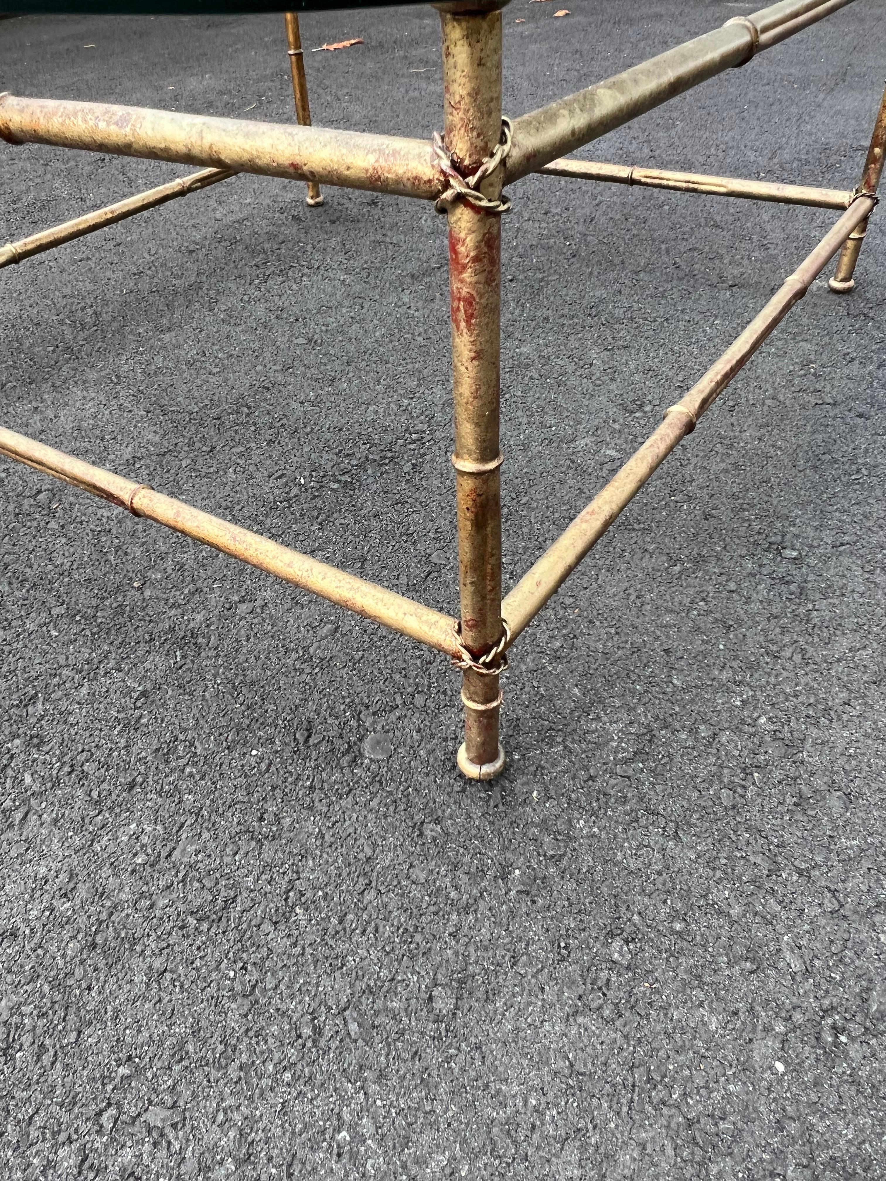 Faux Bamboo Glass and Gilt Metal Coffee Table For Sale 4