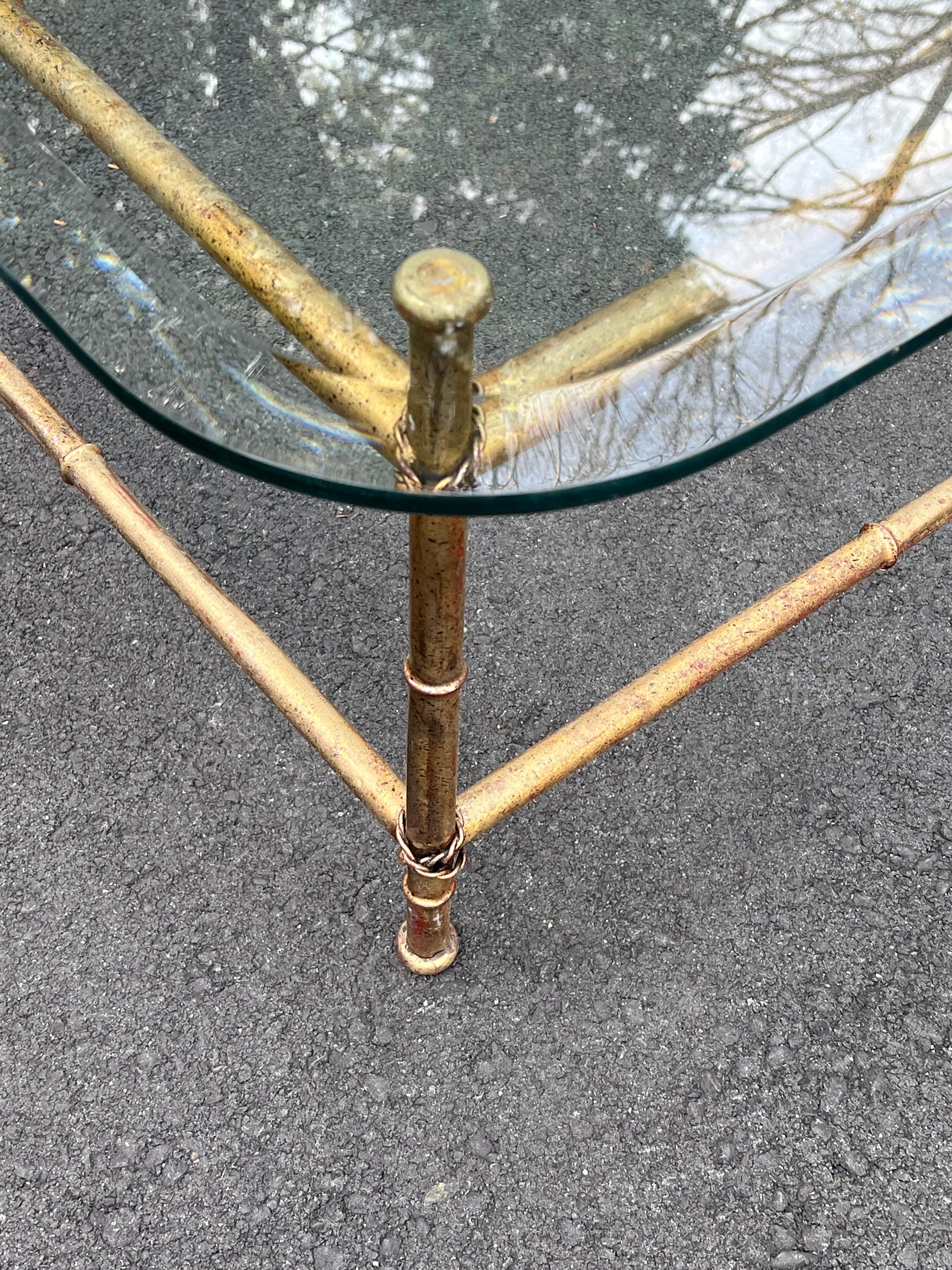Faux Bamboo Glass and Gilt Metal Coffee Table For Sale 7