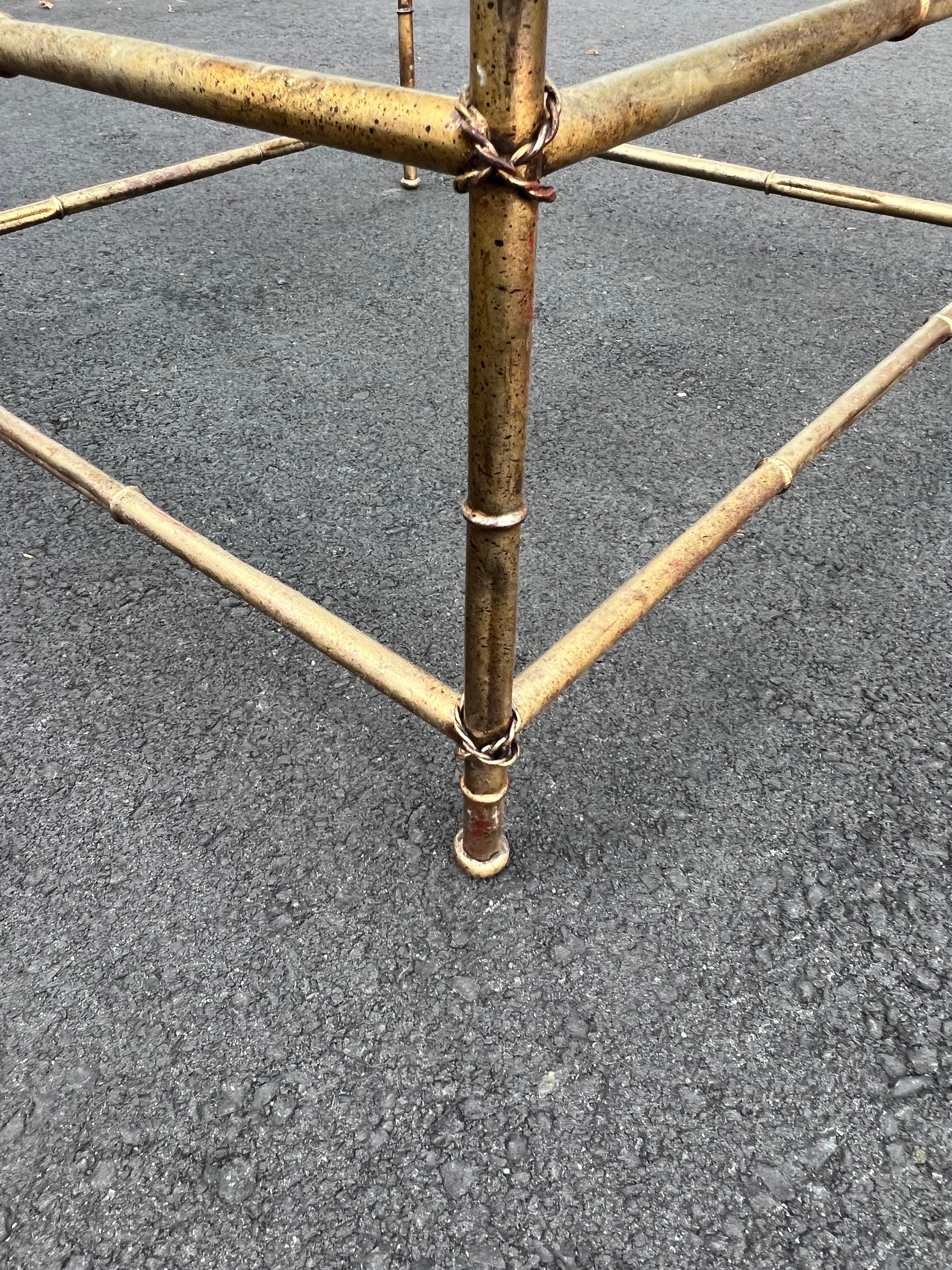 Faux Bamboo Glass and Gilt Metal Coffee Table For Sale 2