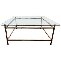 Faux Bamboo Glass and Gilt Metal Coffee Table
