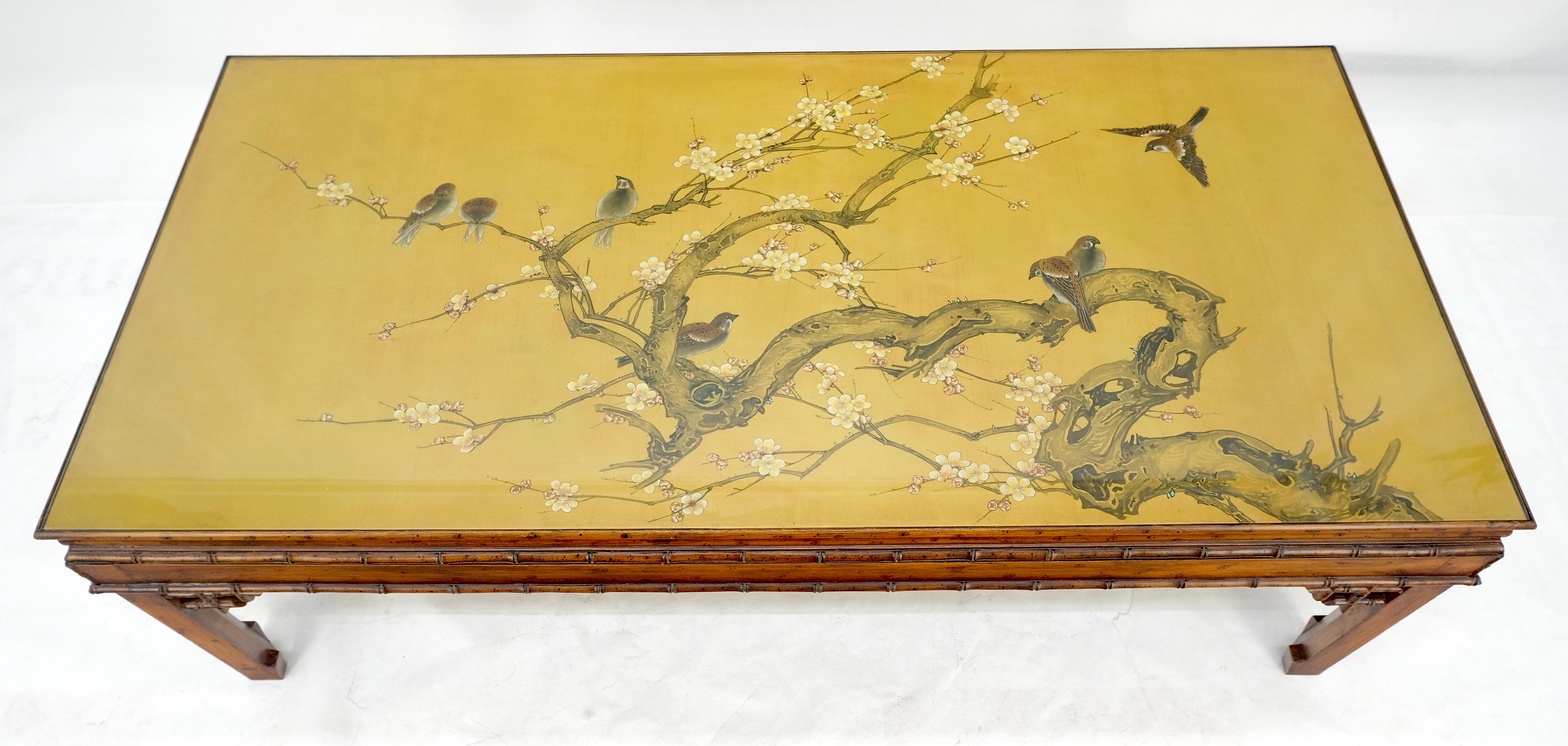 Faux Bamboo Glas geschützt gemalt Top Asian Style Rechteck Couchtisch MINT! (Handbemalt) im Angebot