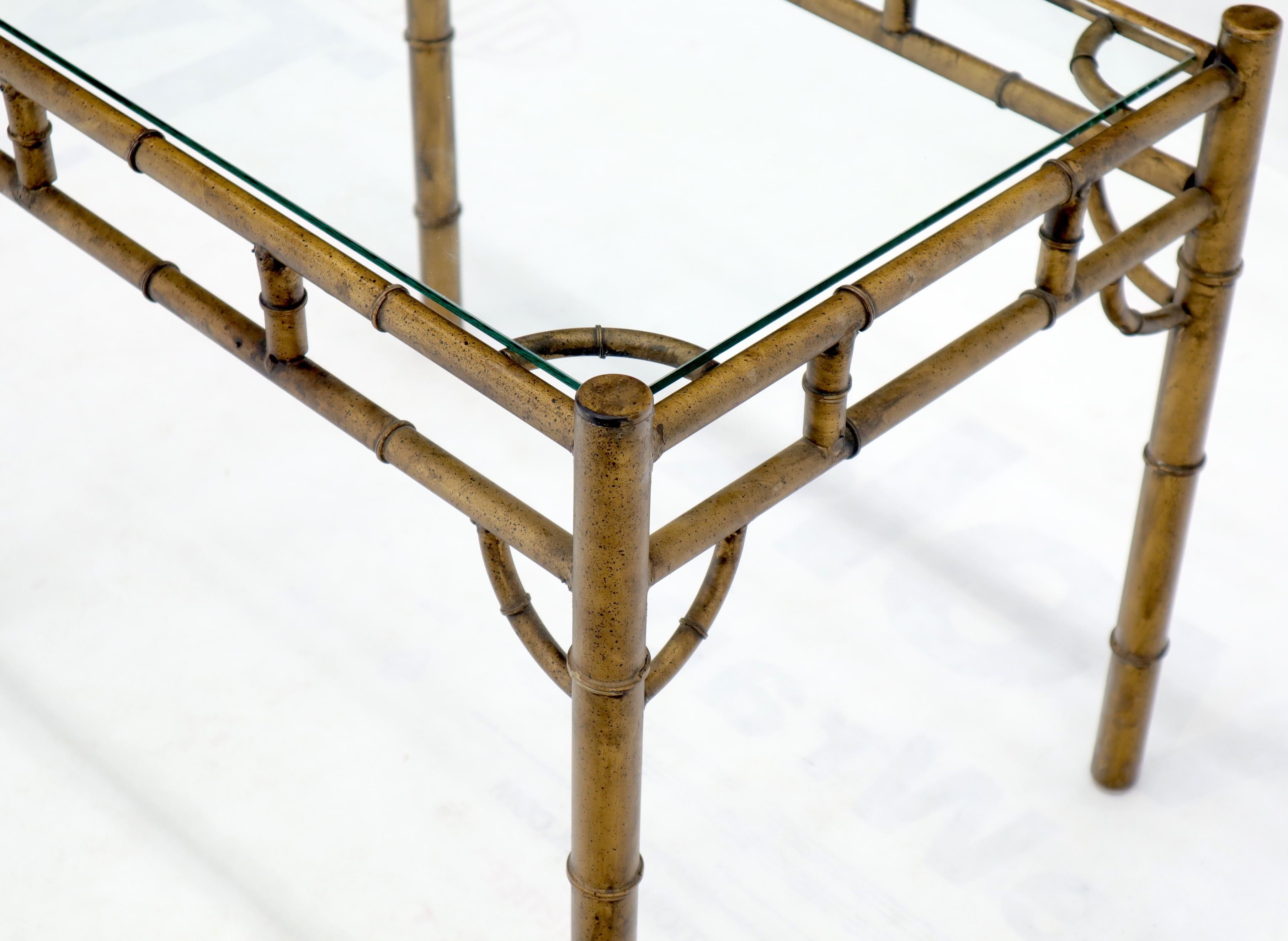 Iron Faux Bamboo Glass Top Mid-Century Modern Side End Table