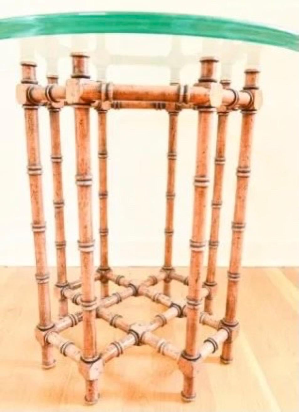 European Faux Bamboo Glass Top Side Table For Sale