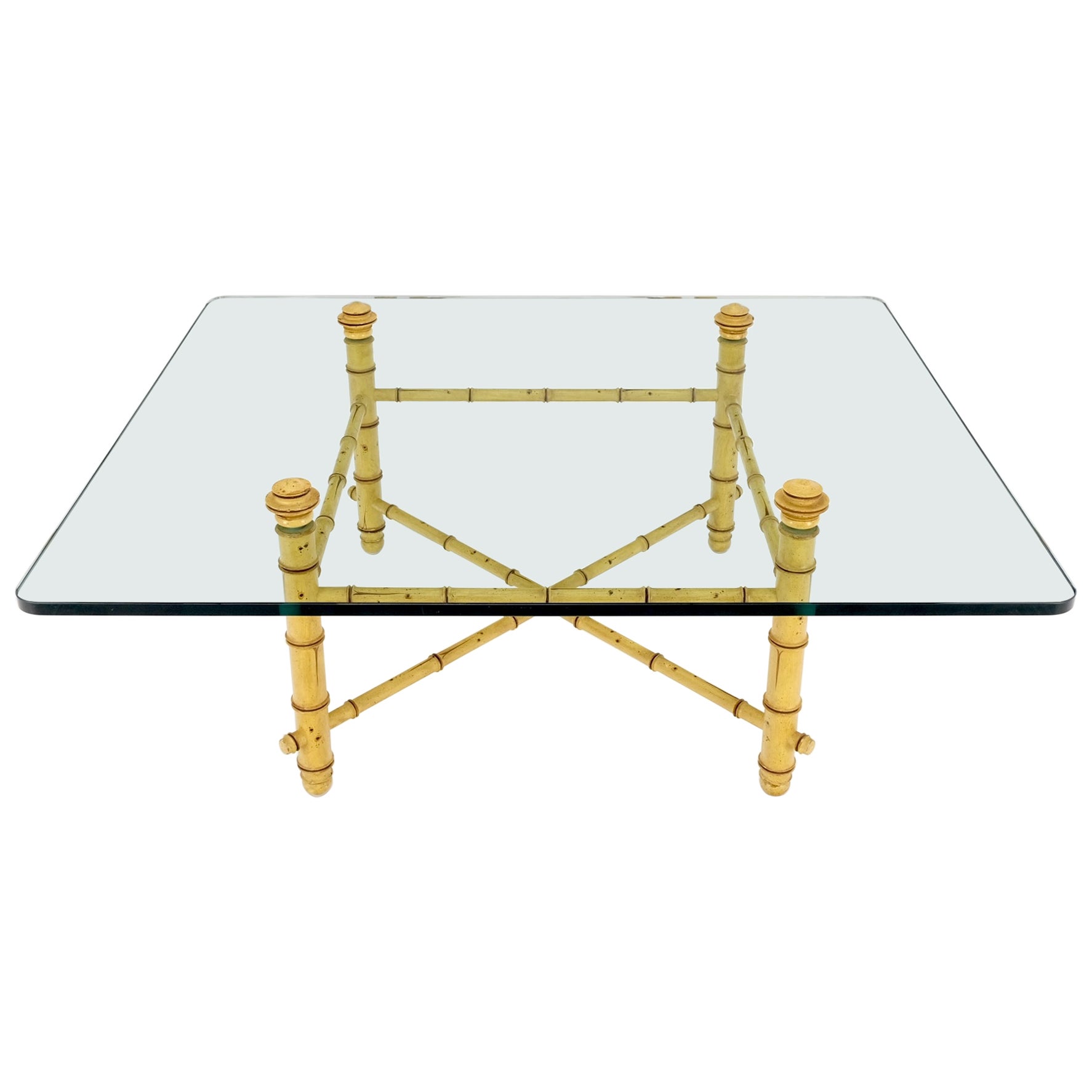 Faux Bamboo Glass Wide Rectangle Coffee Table Hollywood Regency Mid Century