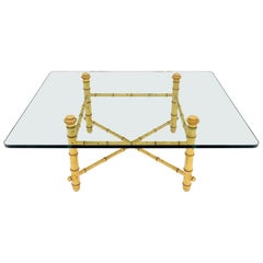 Faux Bamboo Glass Wide Rectangle Coffee Table Hollywood Regency Mid Century