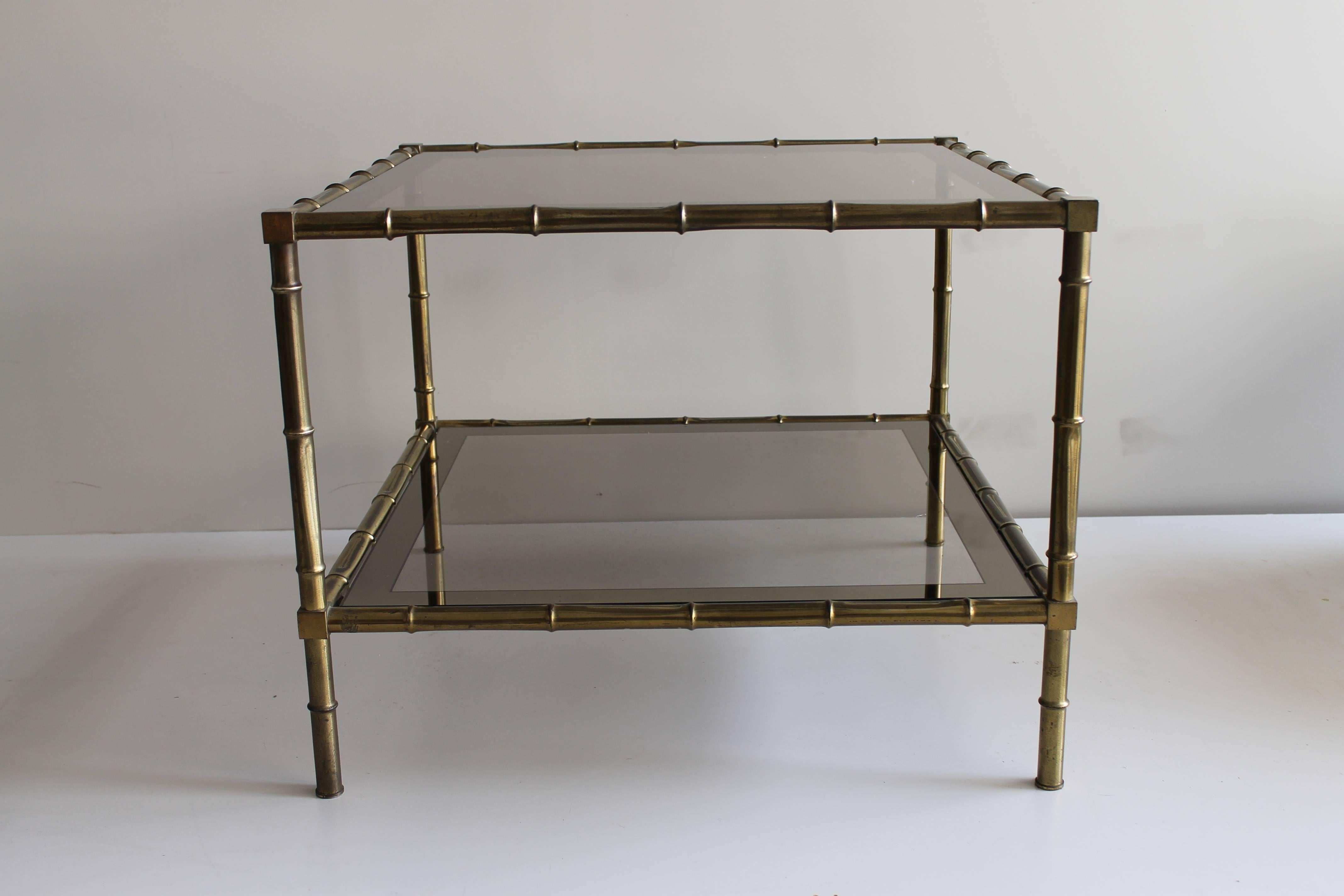 Mid-Century Modern Mid-Century Faux Bamboo  Brass structure and  Smoked Glass Top Coffee Table, 1975