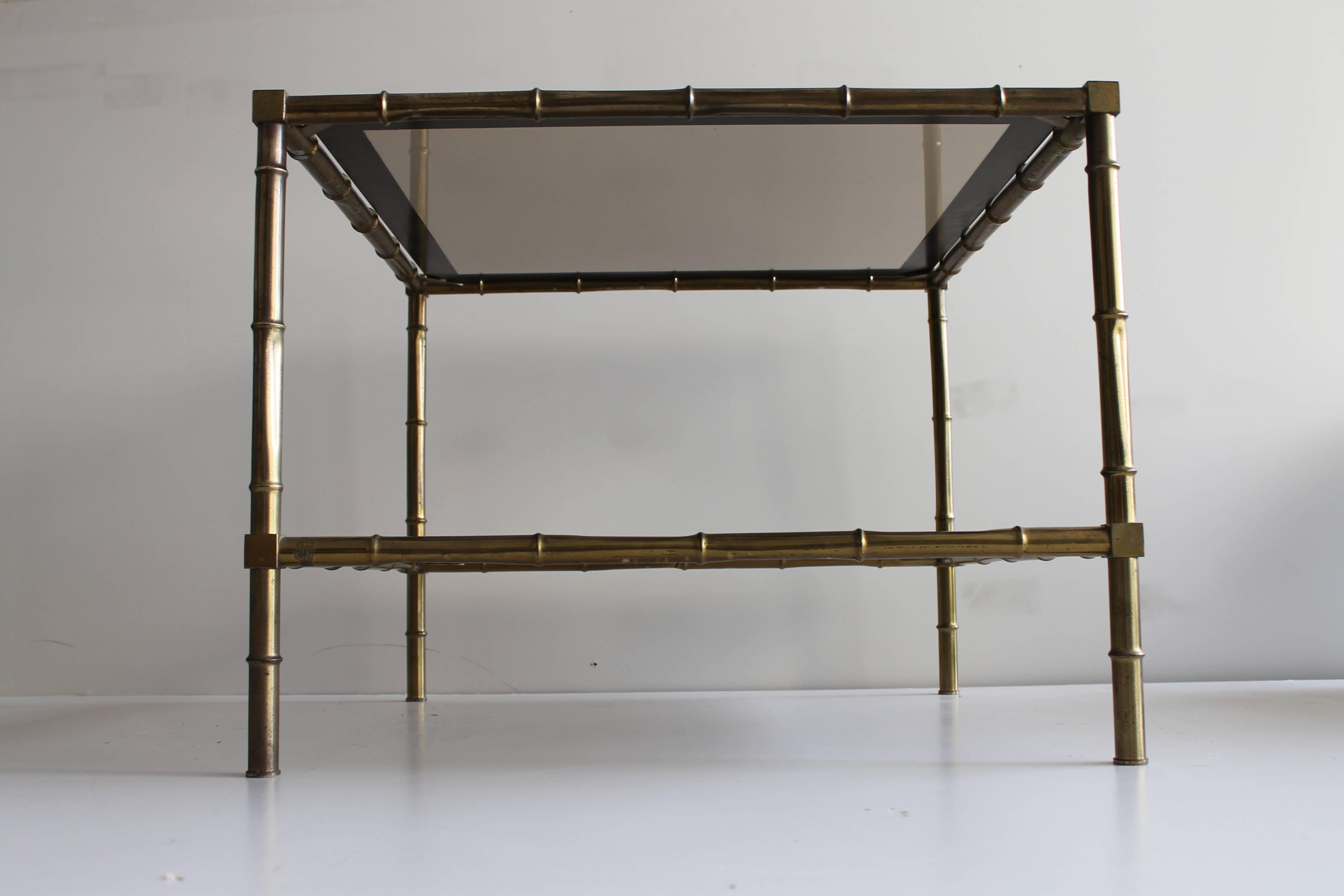 Italian Mid-Century Faux Bamboo  Brass structure and  Smoked Glass Top Coffee Table, 1975