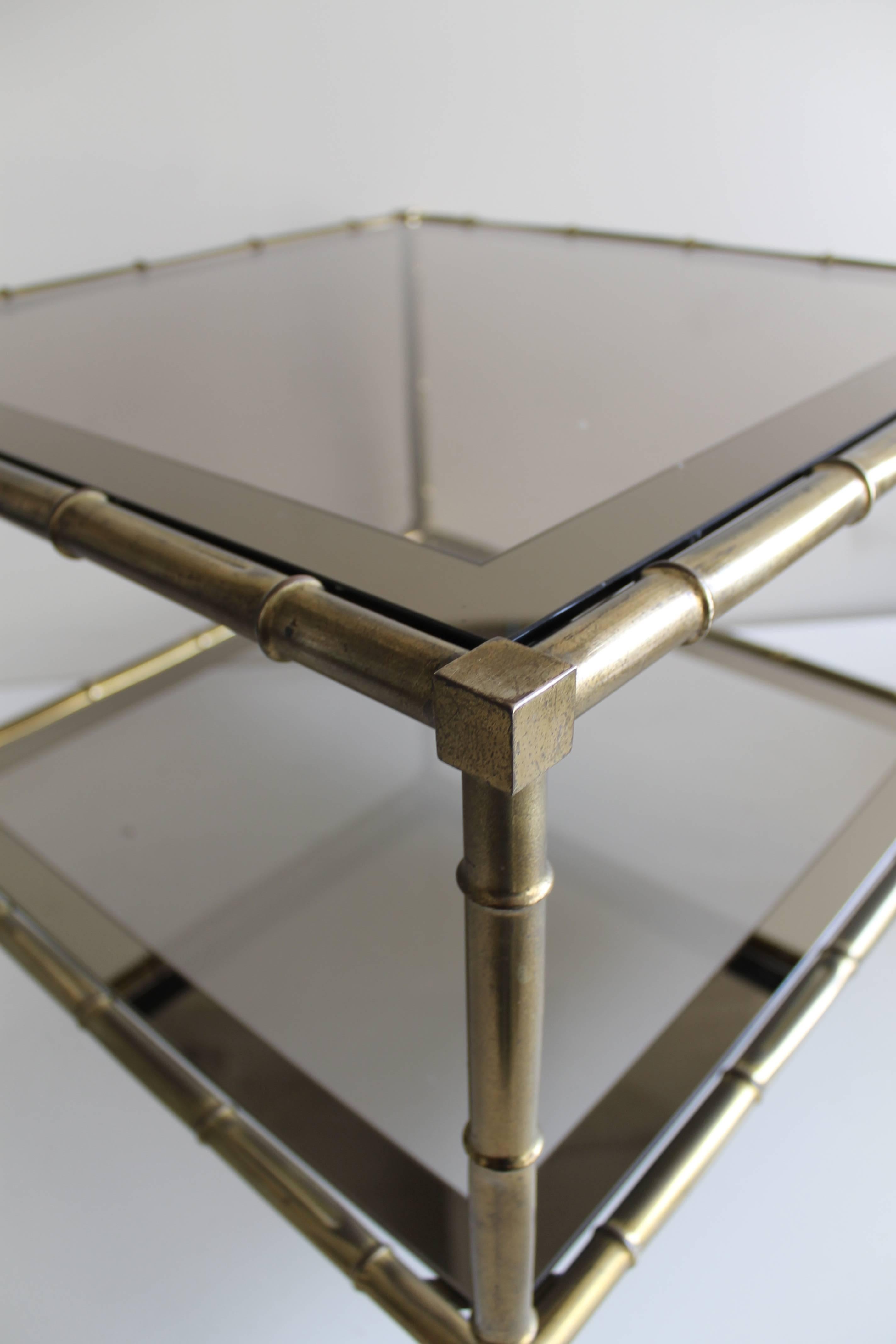 Mid-Century Faux Bamboo  Brass structure and  Smoked Glass Top Coffee Table, 1975 In Good Condition In Sacile, PN