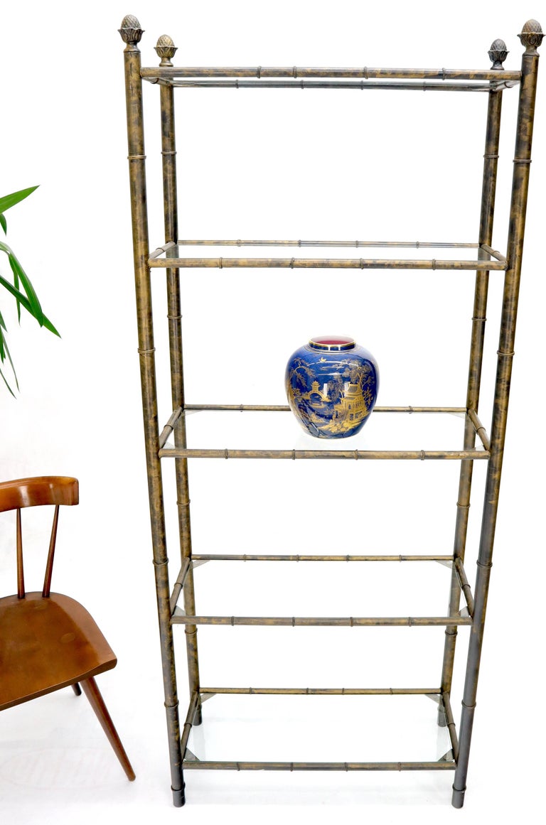 Faux Bamboo Gold Gilt Acorn Finials Five Shelves Étagère Shelving Unit Display at 1stDibs gold