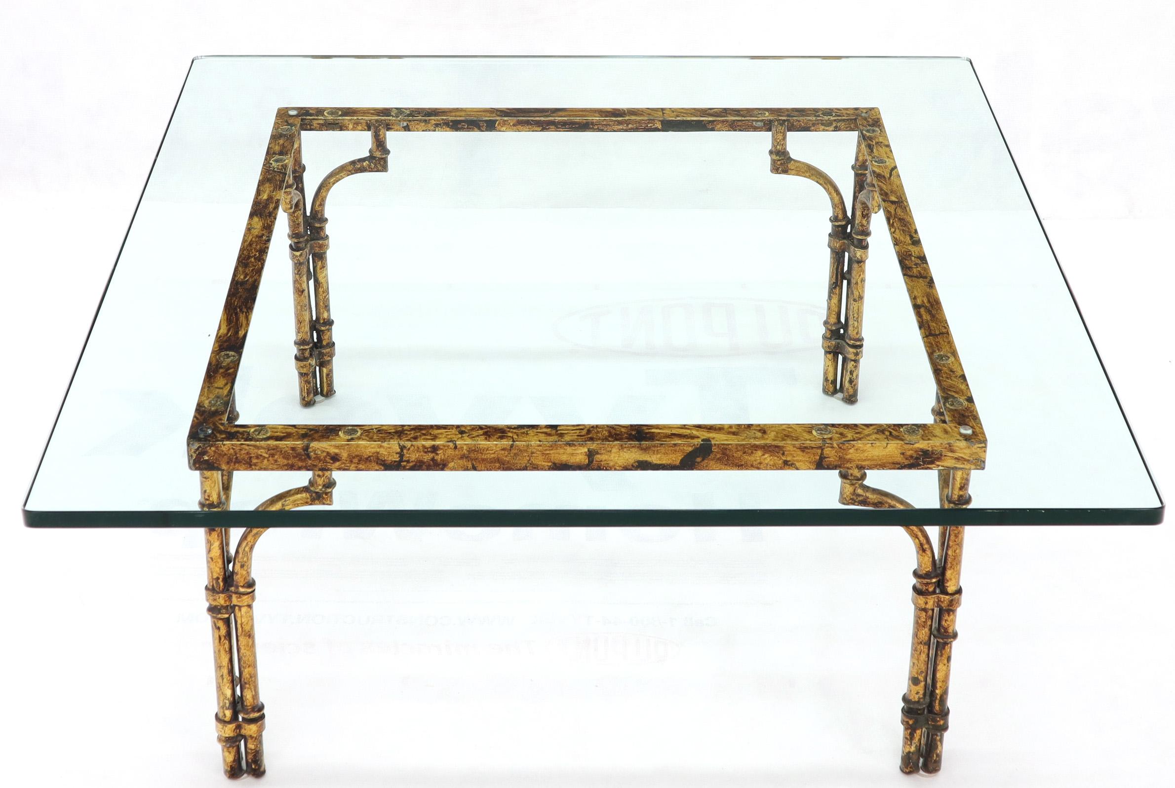 Faux Bamboo Gold Gilt Frame Square Glass Top Coffee Table 2