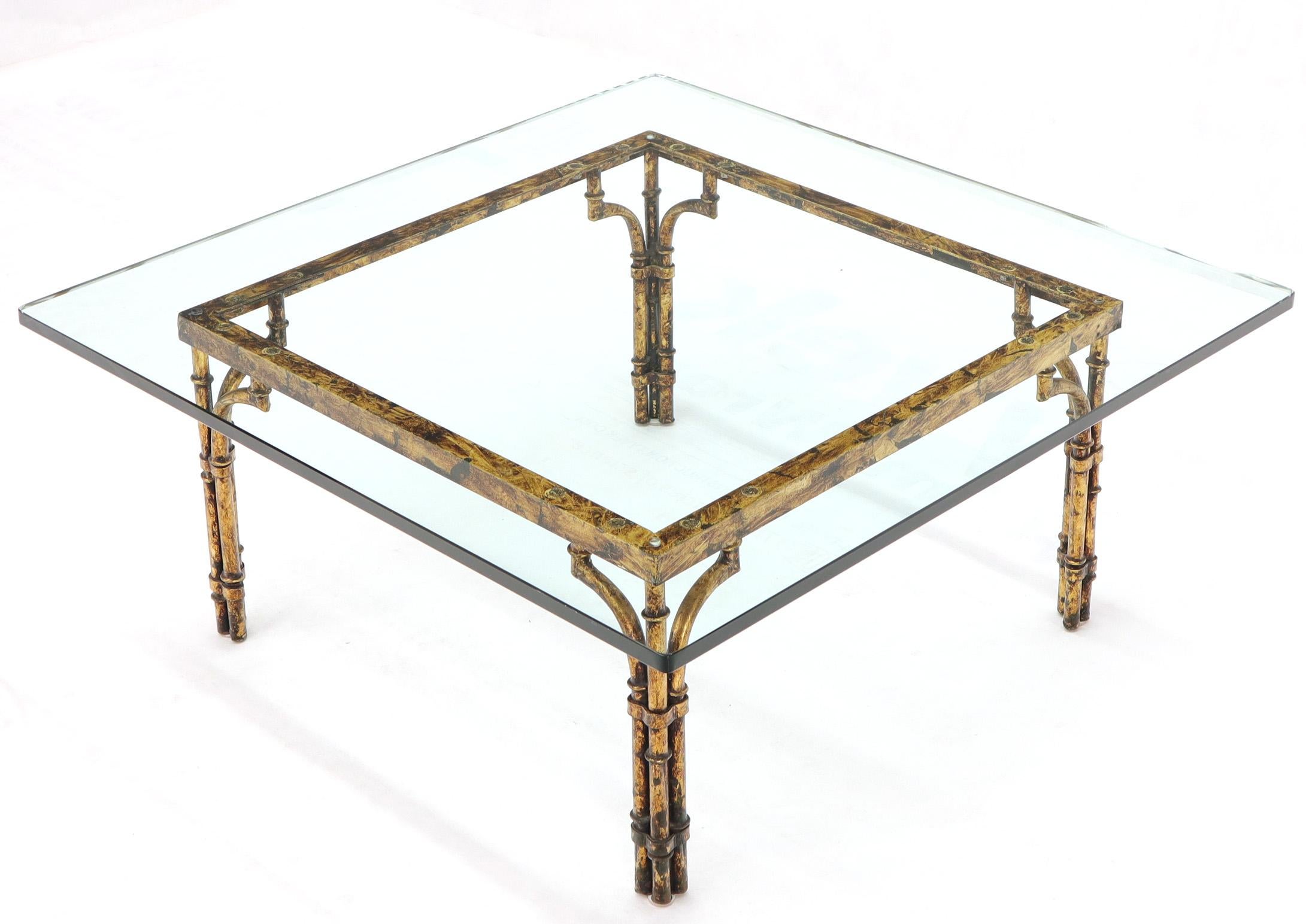 Faux Bamboo Gold Gilt Frame Square Glass Top Coffee Table 3