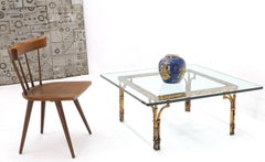 Faux Bamboo Gold Gilt Frame Square Glass Top Coffee Table