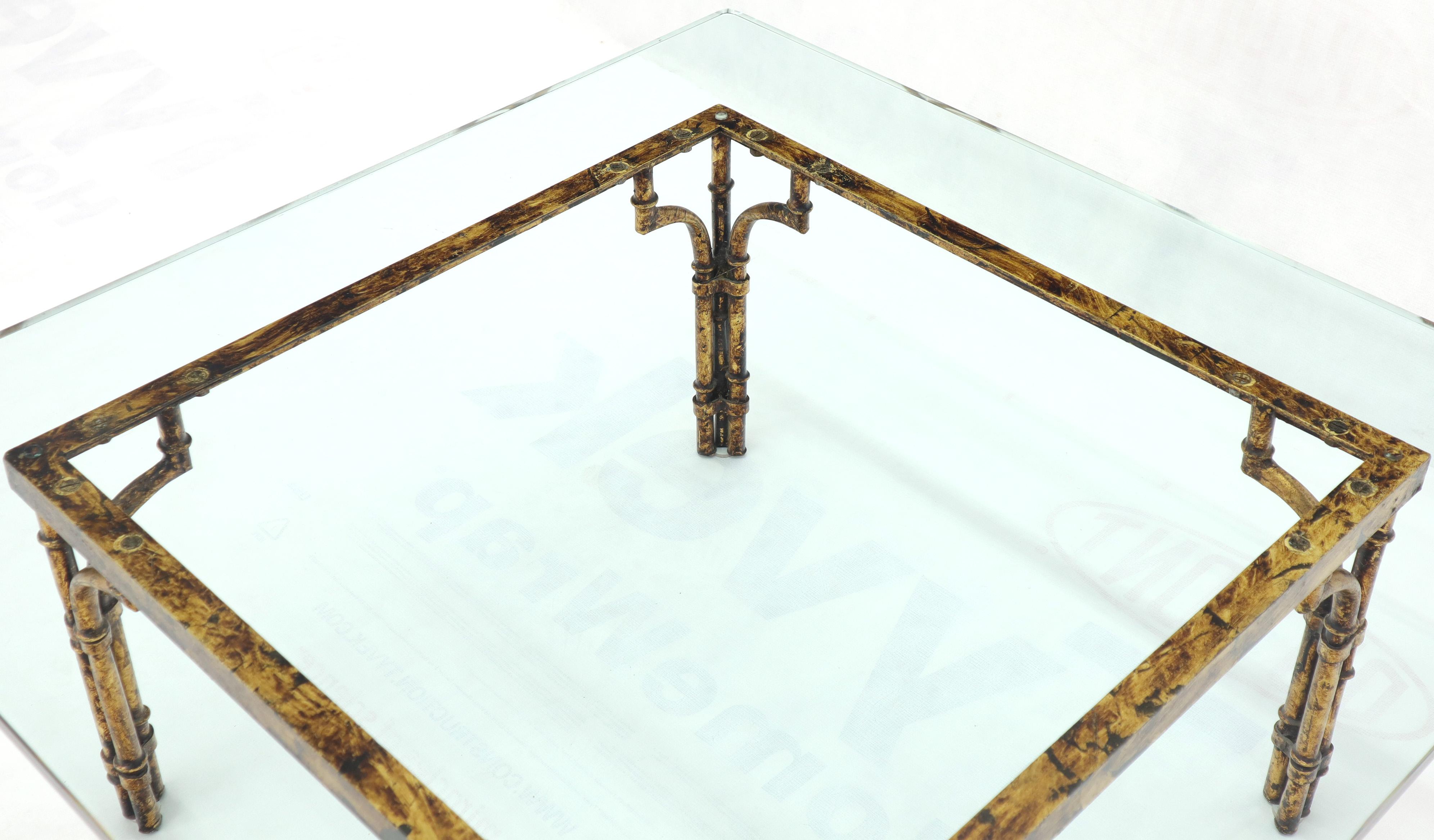 Faux Bamboo Gold Gilt Frame Square Glass Top Coffee Table In Good Condition In Rockaway, NJ