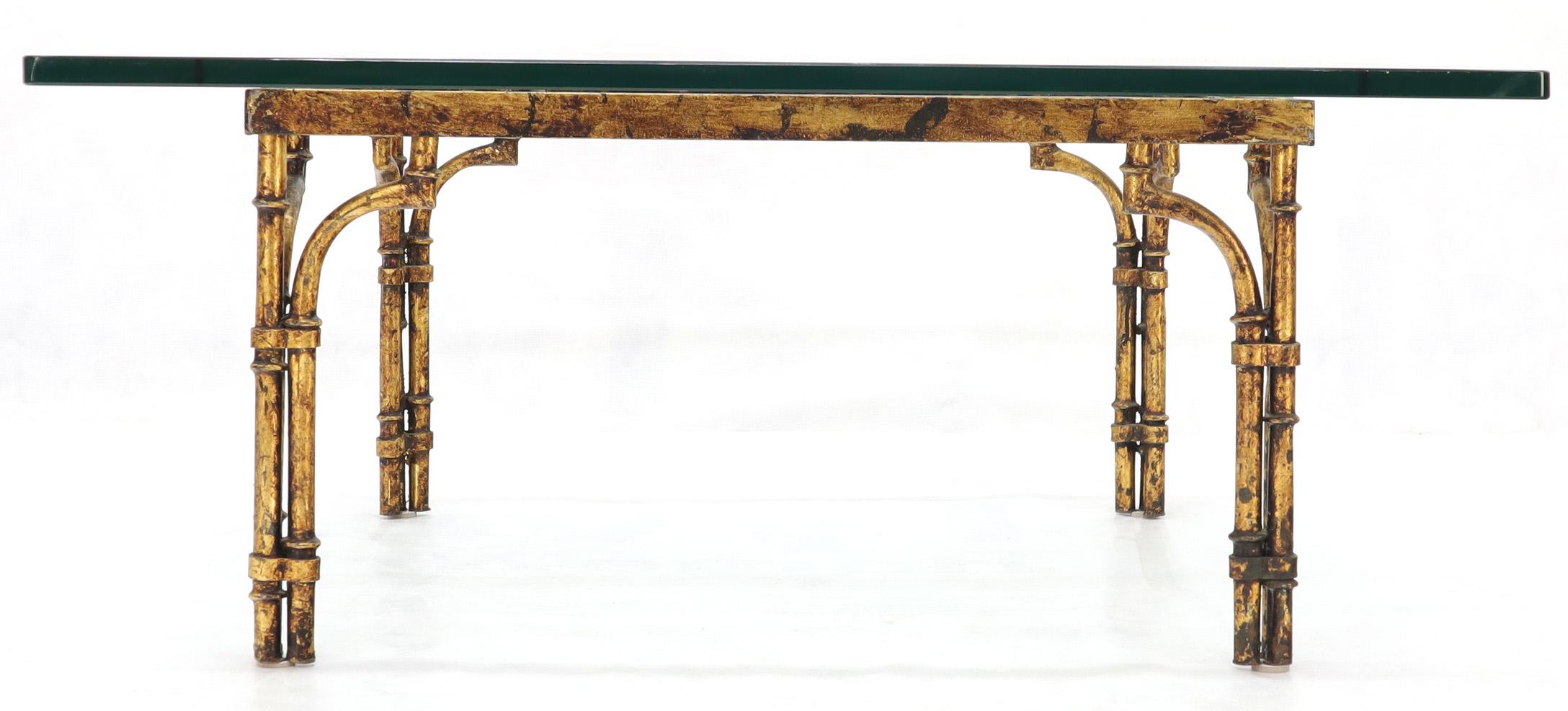 Metal Faux Bamboo Gold Gilt Frame Square Glass Top Coffee Table