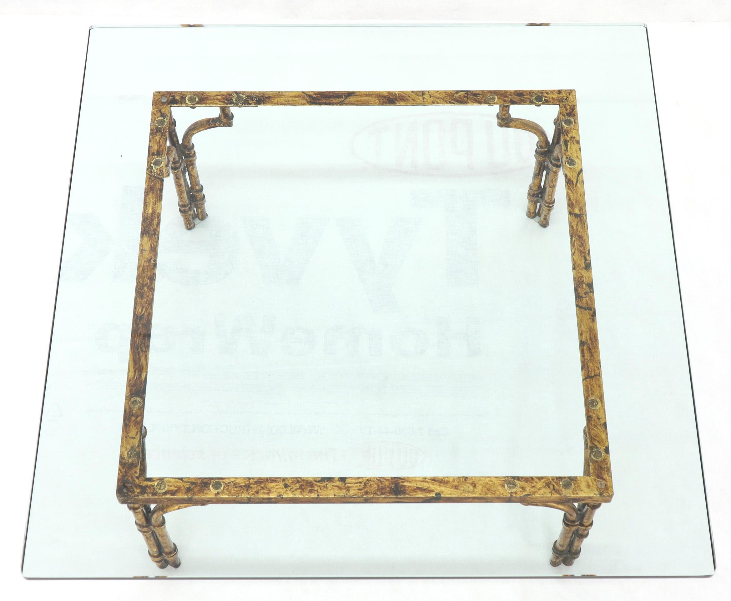 Faux Bamboo Gold Gilt Frame Square Glass Top Coffee Table 1