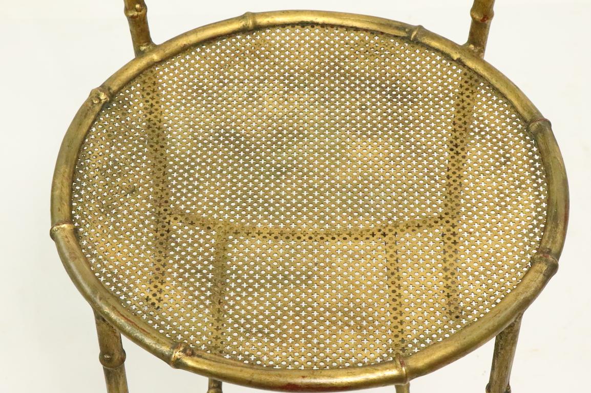 Faux Bamboo Gold Gilt Metal Chair For Sale 3