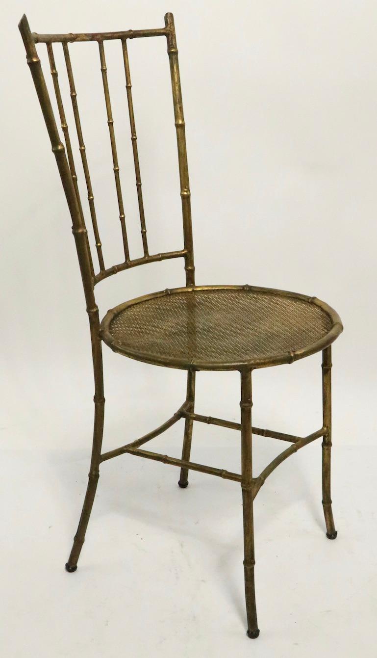 Hollywood Regency Faux Bamboo Gold Gilt Metal Chair For Sale
