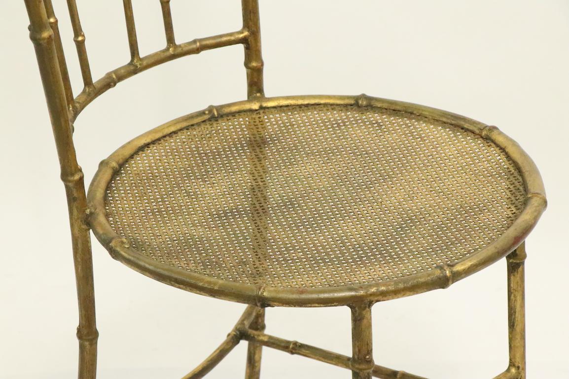 Italian Faux Bamboo Gold Gilt Metal Chair For Sale