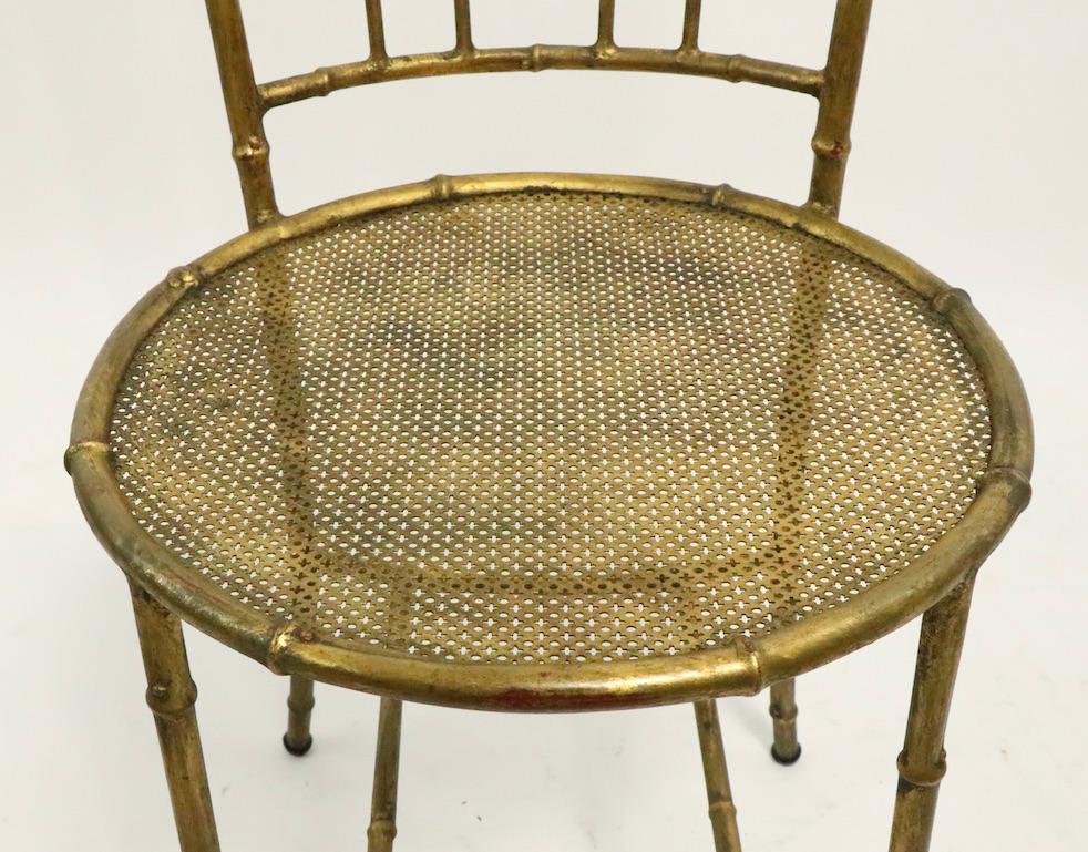 20th Century Faux Bamboo Gold Gilt Metal Chair For Sale