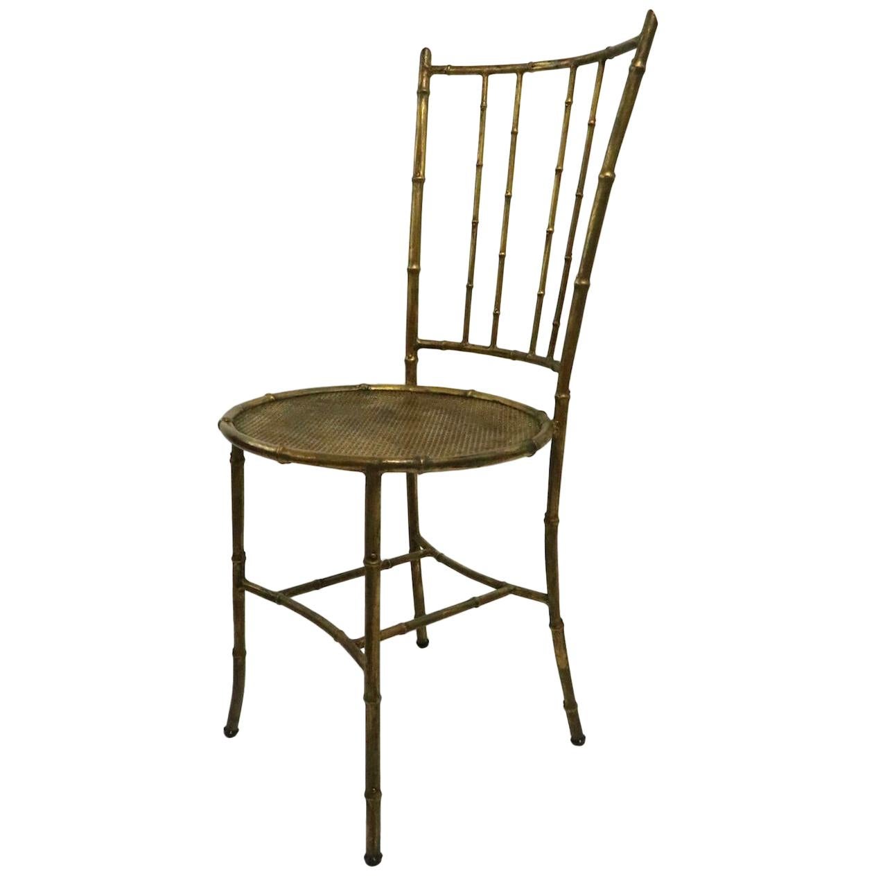 Faux Bamboo Gold Gilt Metal Chair For Sale
