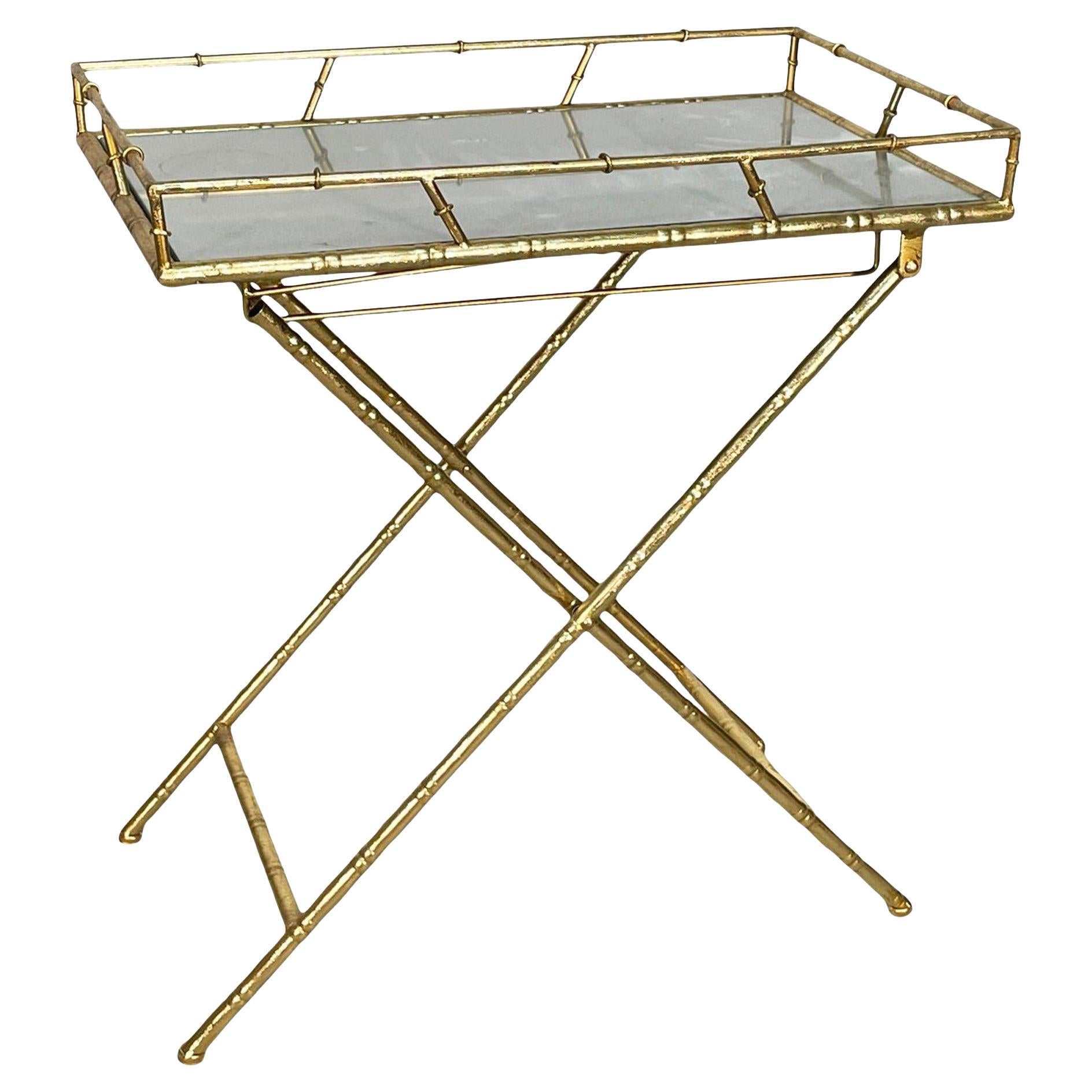 Faux Bamboo Gold Mirrored Folding Serving Tray