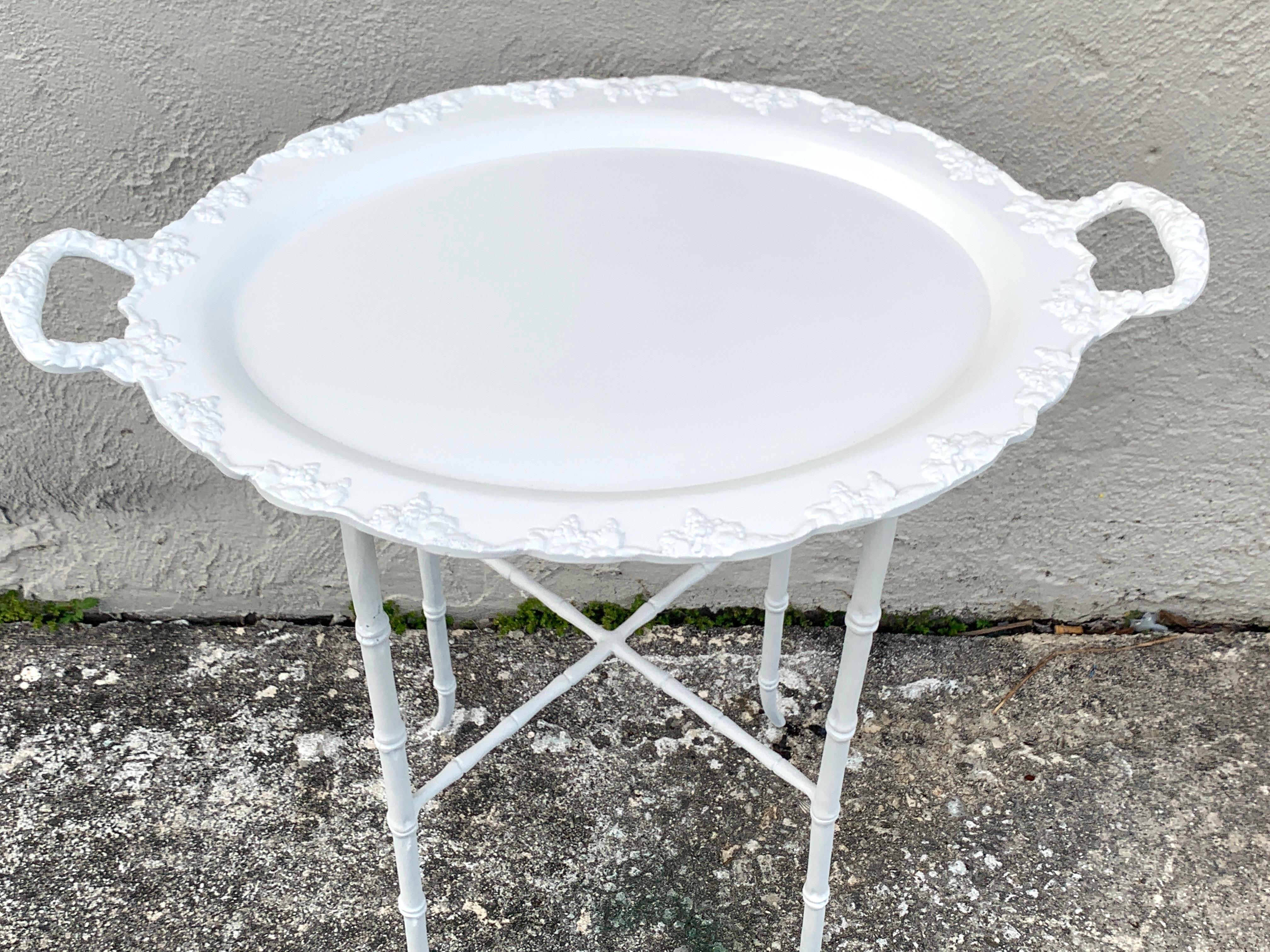 20th Century Faux Bamboo and Grape Motif White Enameled Tray Table, Provenance Celine Dion